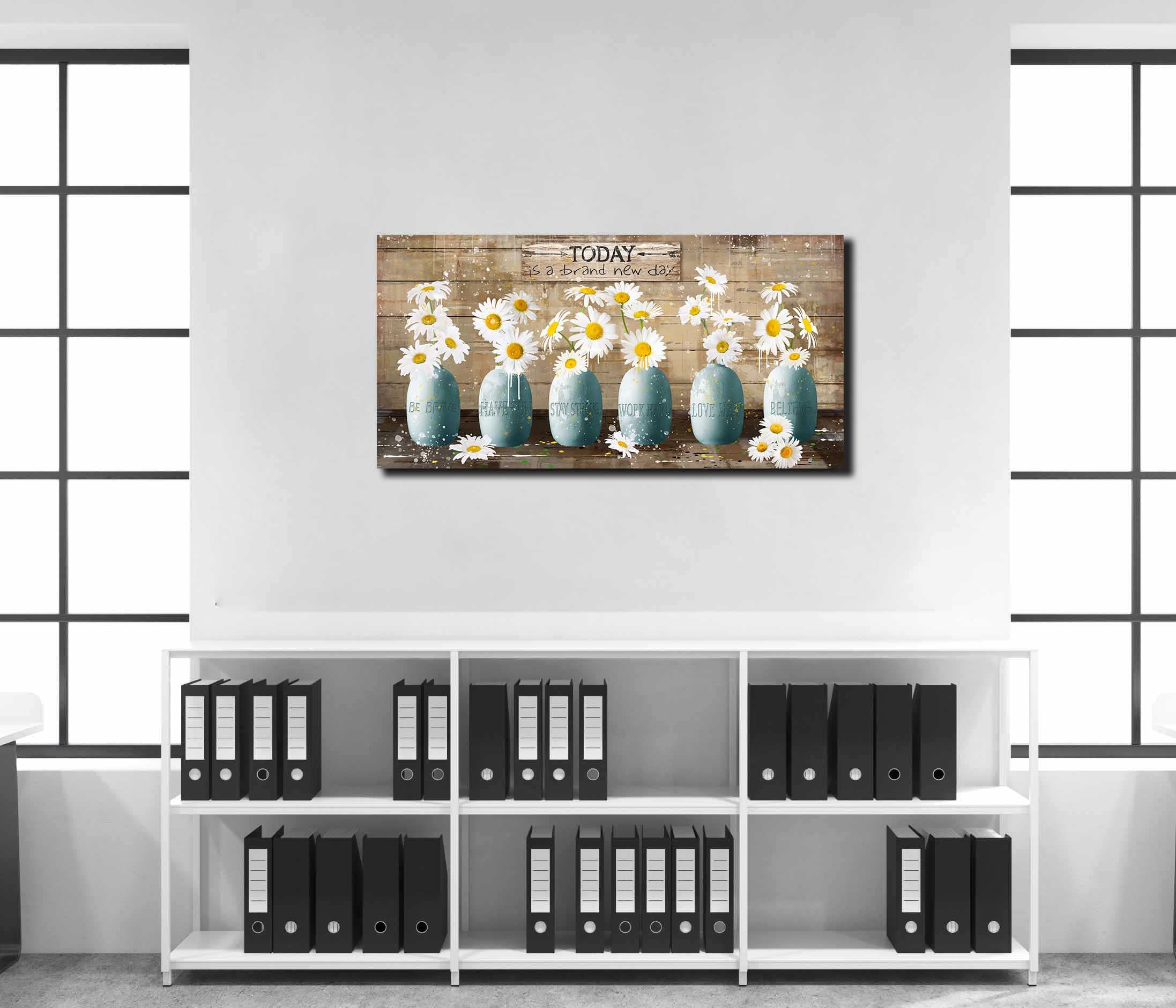 Daisy Flowers Canvas Wall-Art For Living Room - Flowers Picture Wall Art For Bedroom - Inspirational Gifts For Women Ready To Ha