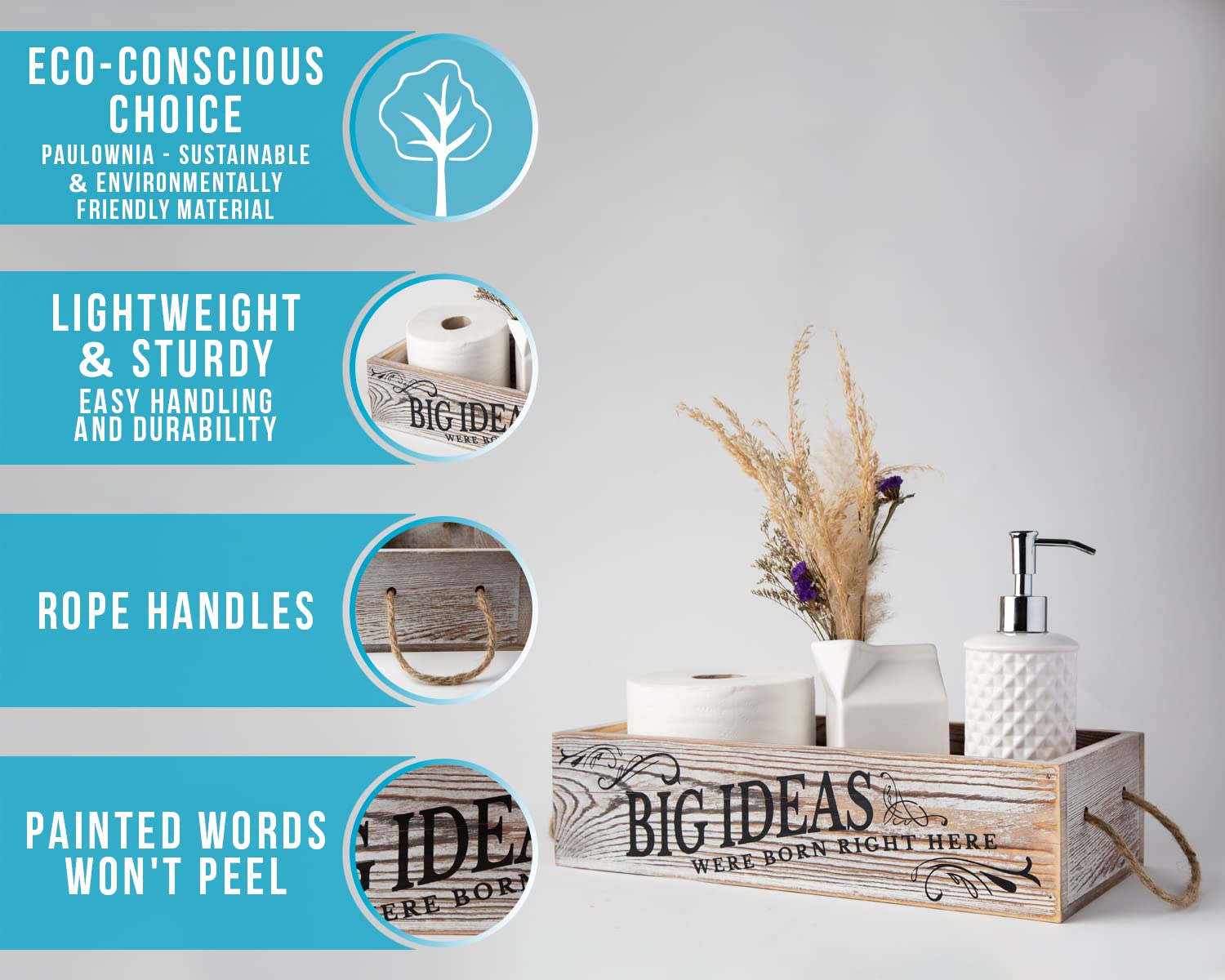 Bathroom Decor Box, 2 Sides With Funny Sayings -Perfect For Farmhouse Bathroom Decor, Rustic Bathroom Decor, Funny Toilet Paper