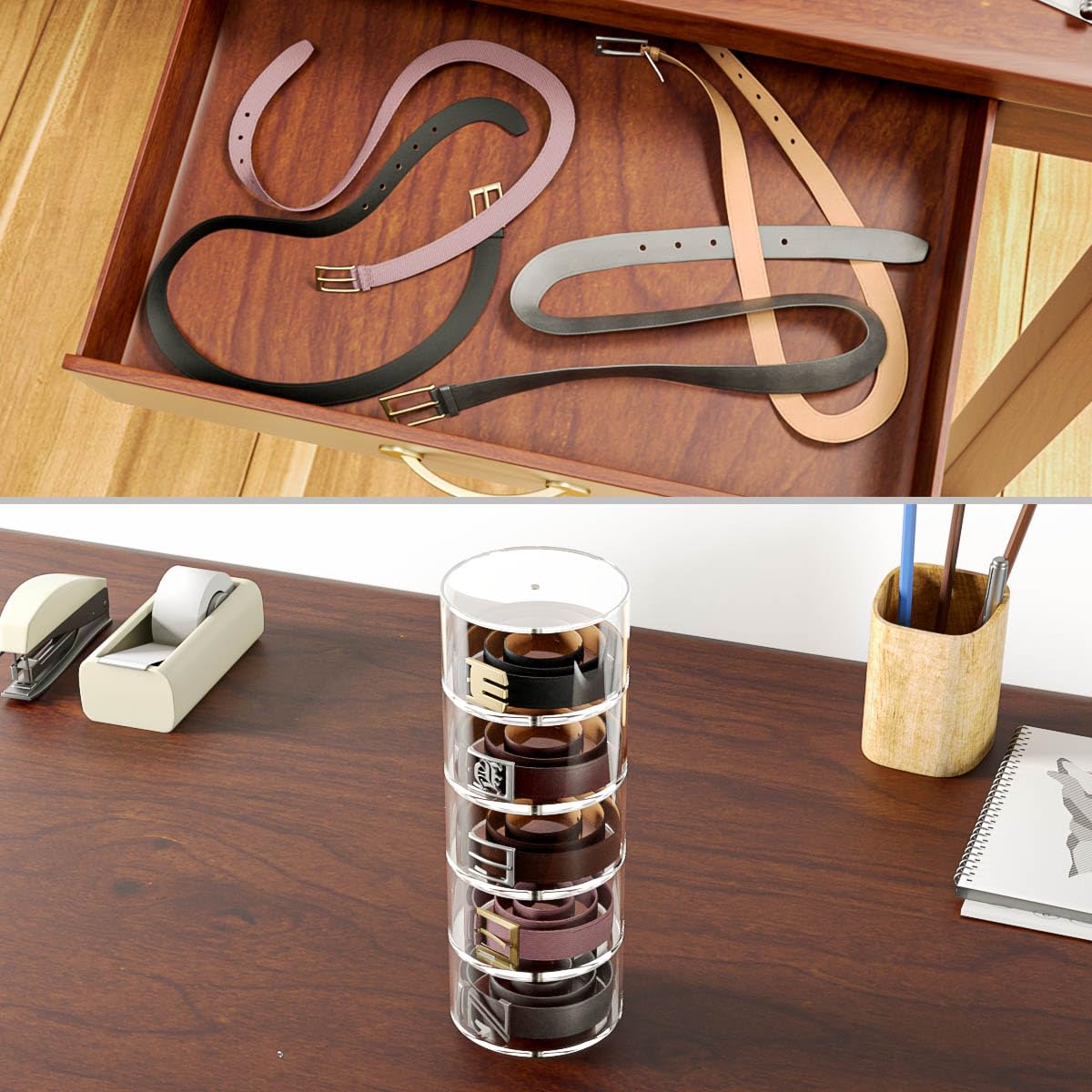 NIUBEE Belt Organizer  Acrylic 8 Layers Belt Case Storage Holder and Display for Accessories like Jewelry Watch Bracelets