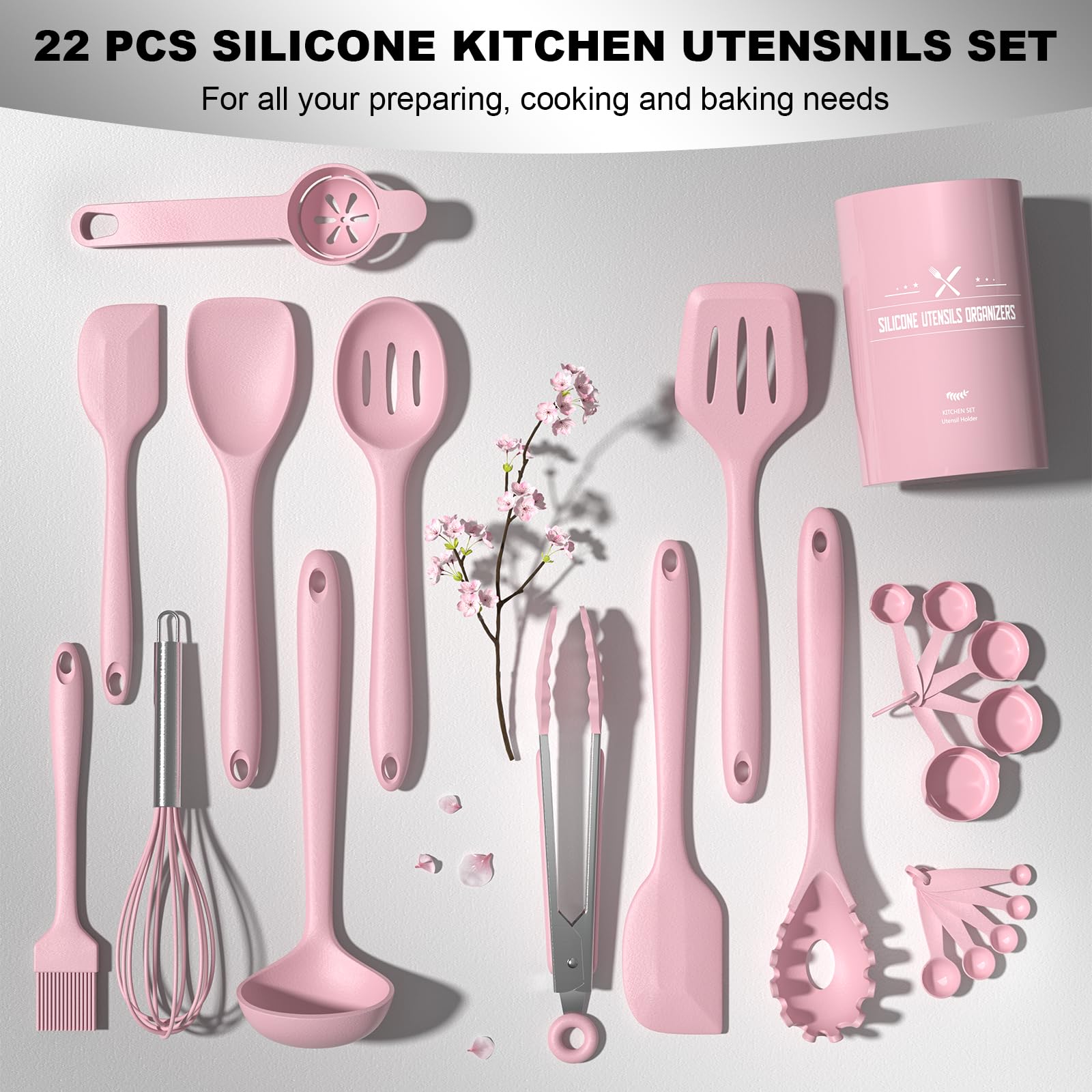 Umite Chef 22Pcs Silicone Cooking Utensils Set, Heat Resistant Silicone Kitchen Spatulas Set With Holder, Cooking Gadgets Tools