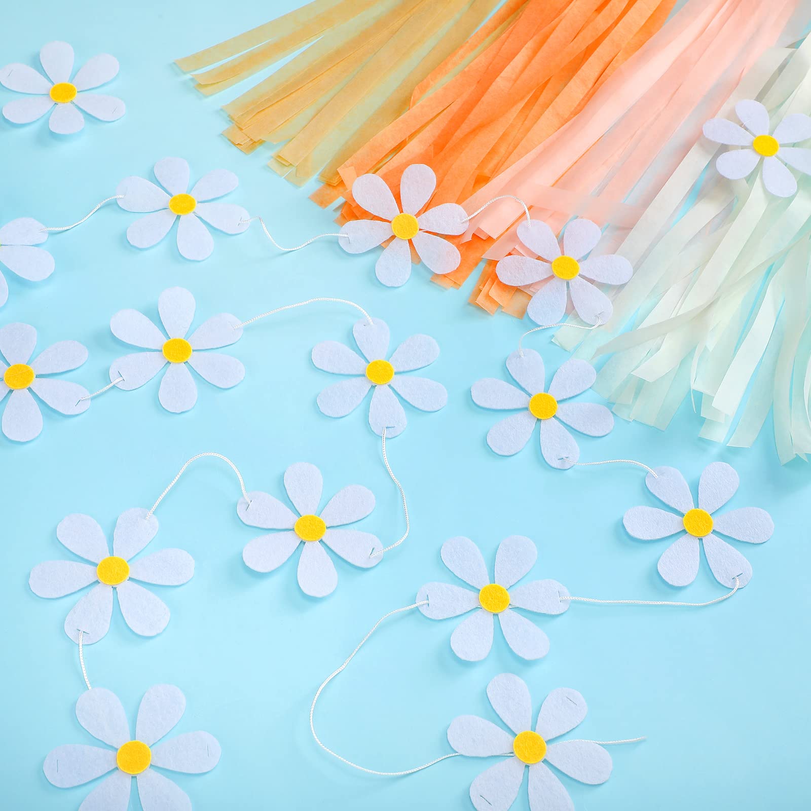 Tudomro 2 Pcs Daisy Groovy Boho Garland With 20 Pcs Paper Tassels, Groovy Party Decorations Hippie Daisy Felt Banner Artificial