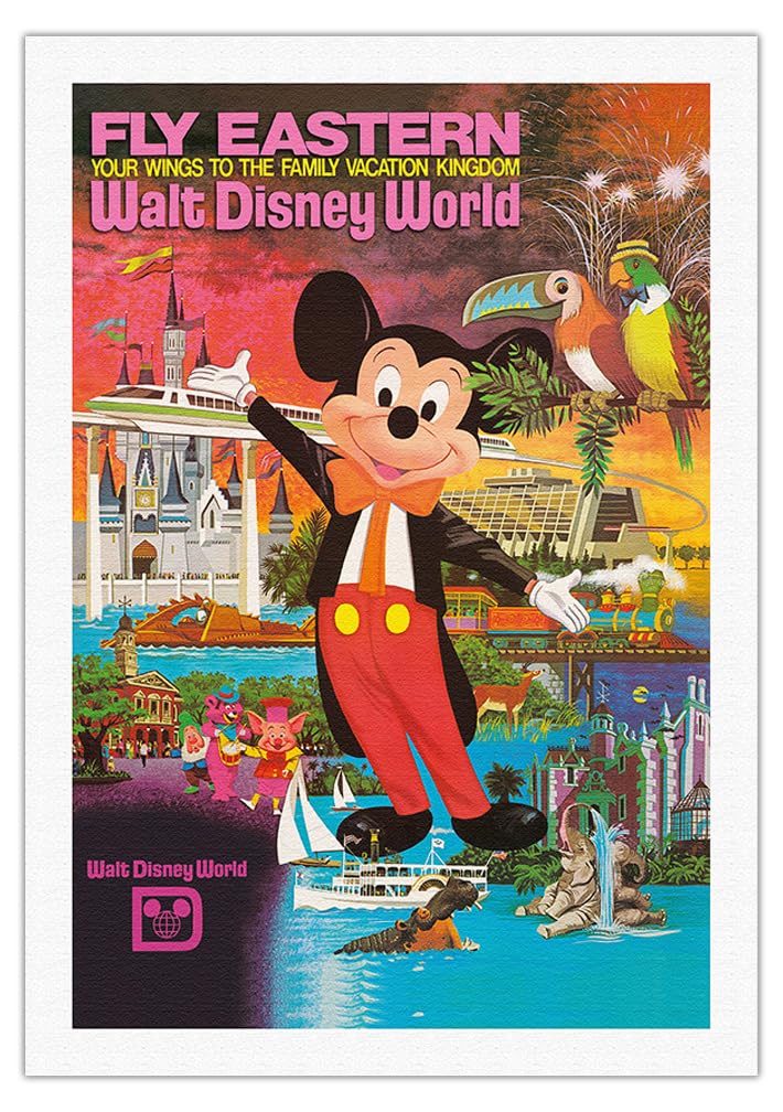 Walt Disney World - Fly Eastern Air Lines - Orlando Florida - Vintage Airline Travel Poster C.1980 - Fine Art Rolled Canvas Prin