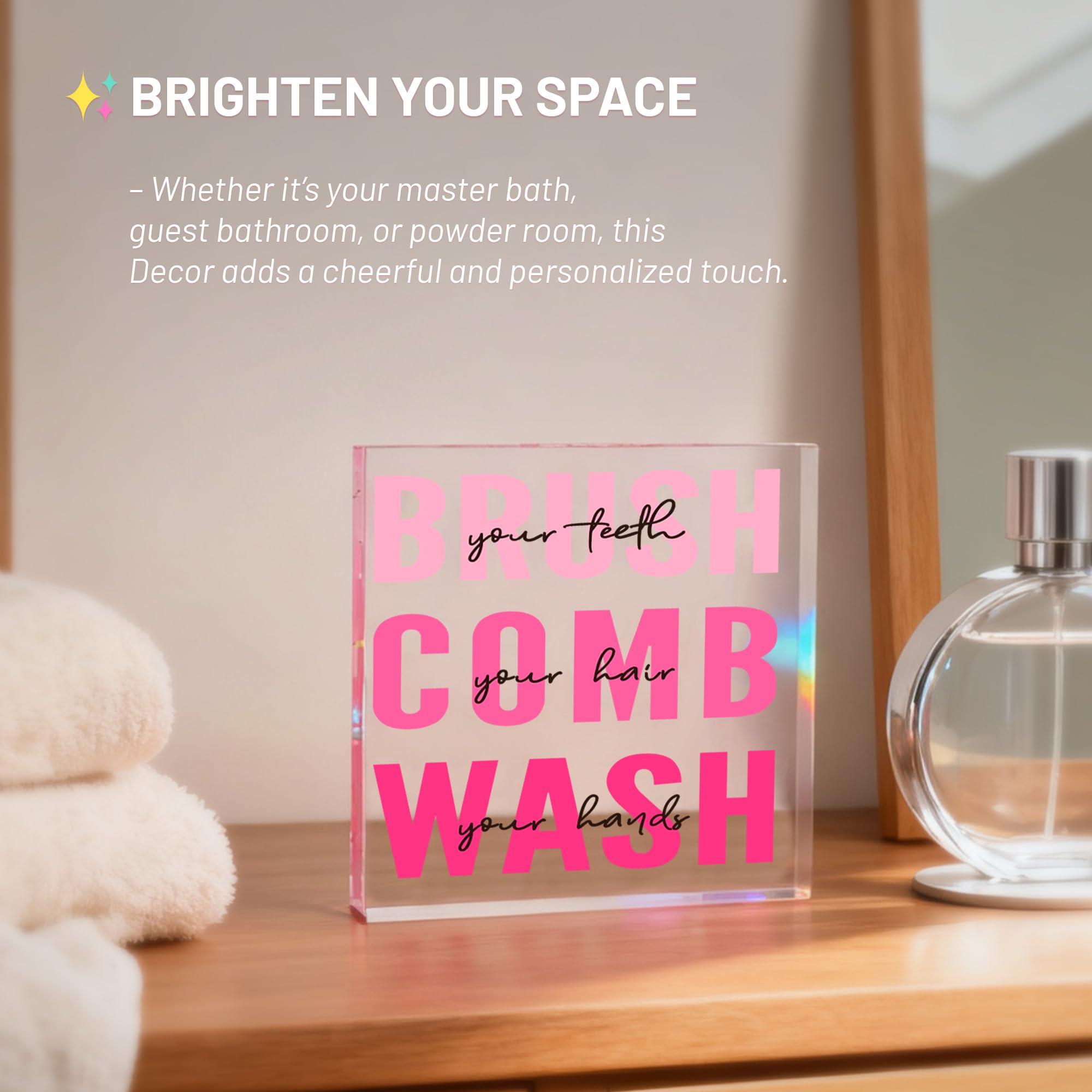 Pink Bathroom Decor, Acrylic Kids Bathroom Decoration Sign, Modern Restroom Decor, Cute Bath Rules Art, Self-care Gifts, Pink Ae