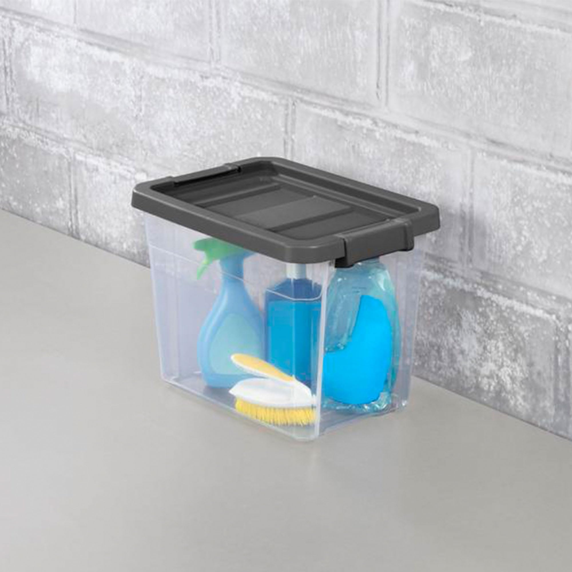 Sterilite 30 Quart Plastic Stacker Box, Lidded Storage Bin Container For Home And Garage Organizing, Shoes, Tools, Clear Base &