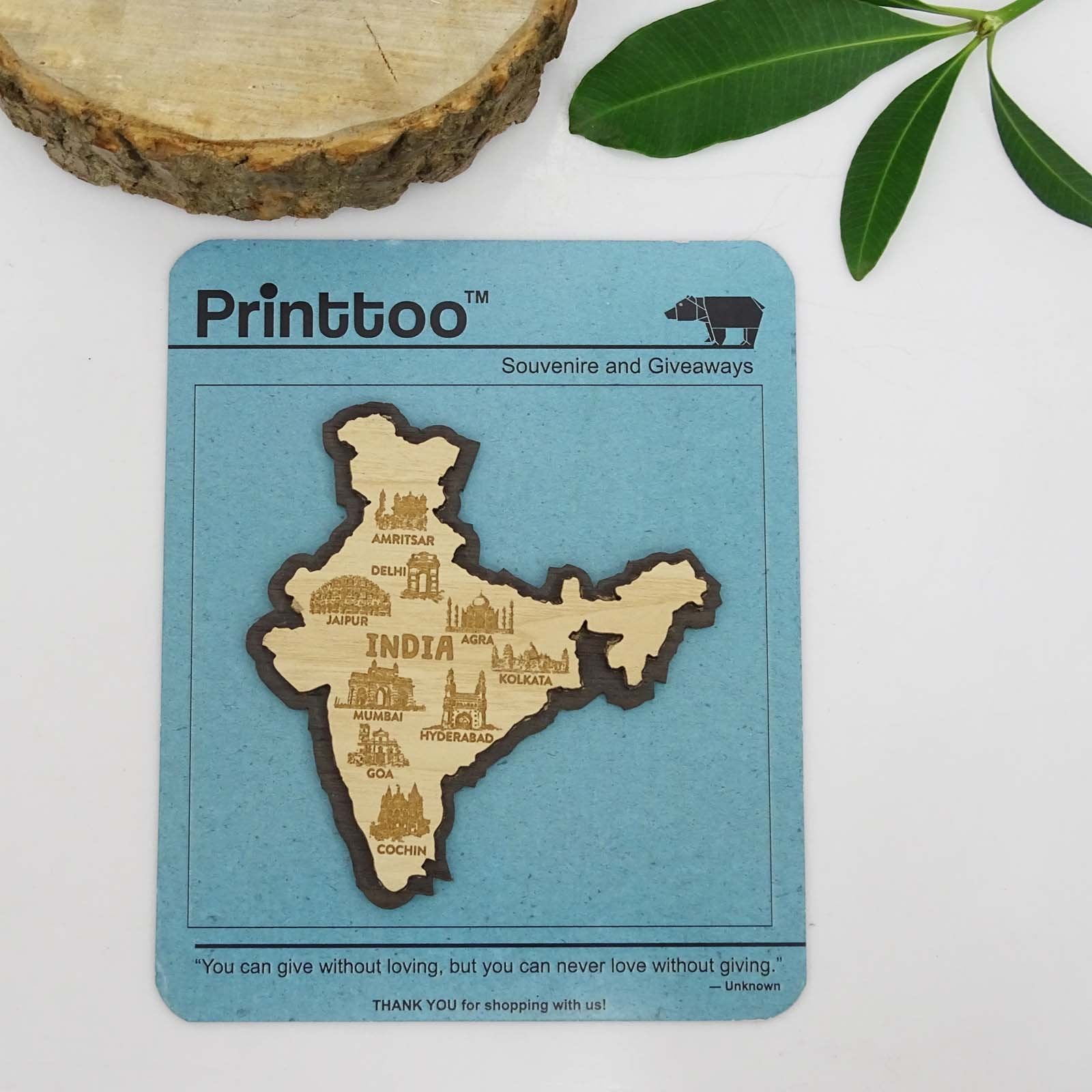 Printtoo India Map Fridge Magnet Engraved Wooden Souvenir Gift Collectibles