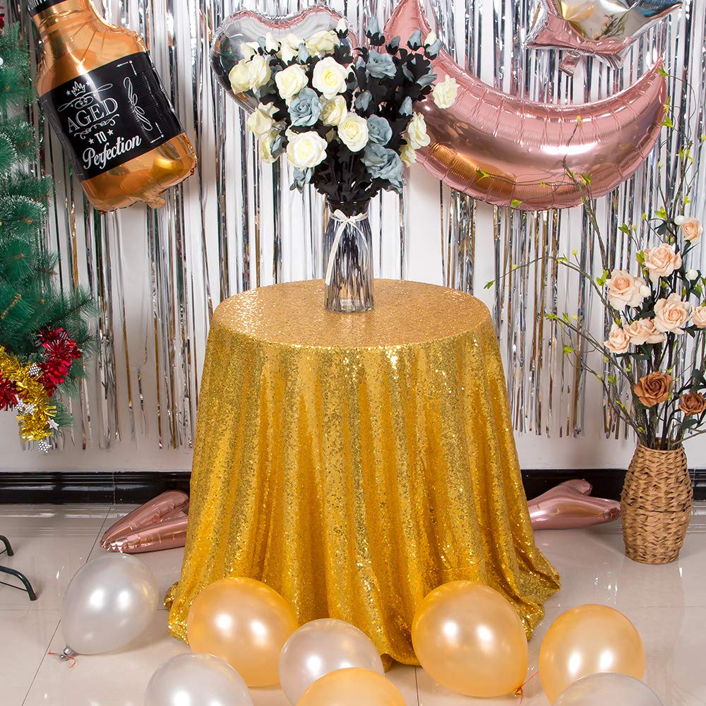 Jyflzq Gold Sequin Tablecloth 70'' Round Sparkly Drape Table Cloths Table Cover Overlay For Wedding Birthday Party Baby Bridal S