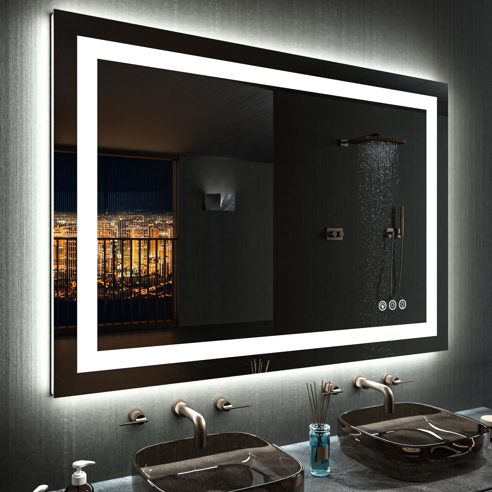 Loaao 48''X40'' Led Bathroom Mirror With Lights, Anti-Fog, Dimmable, Rgb Backlit + Front Lighted, Bathroom Vanity Mirror For Wal