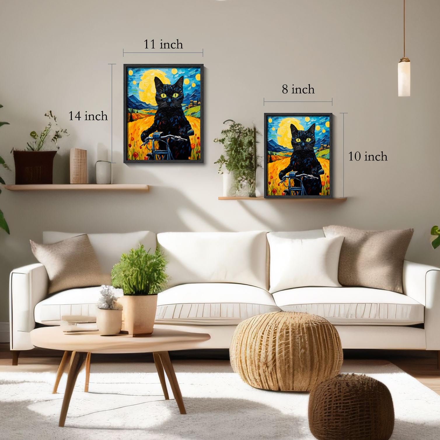 Oulawote Van Gogh Wall Art Cat Poster Starry Night Funny Bathroom Vintage Wall Art Posters For Room Kids Bedroom Living Room Hom
