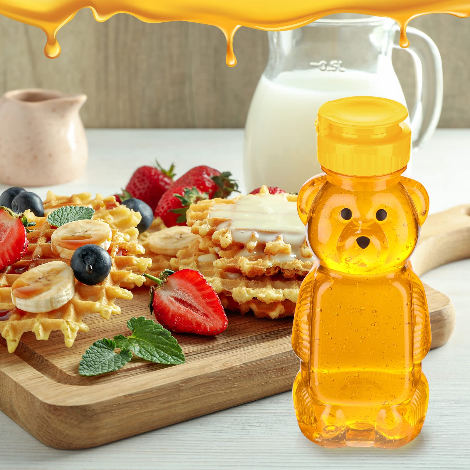 Thenshop 48 Pcs 8Oz Plastic Honey Bear Bottle Empty Honey Squeeze Bottle Bear Shaped Honey Containers Honey Bear Cup Bear Honey