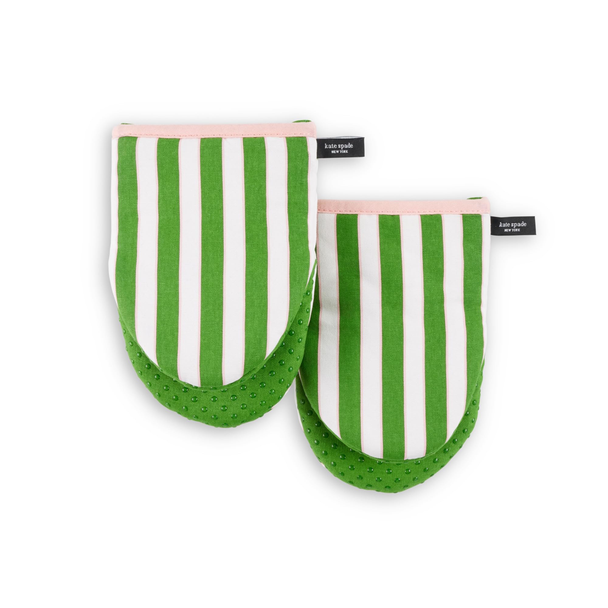 Kate Spade New York Botanical Stripe Mini Oven Mitt 2-Pack Set, 5.5 x 8, Green/Pink