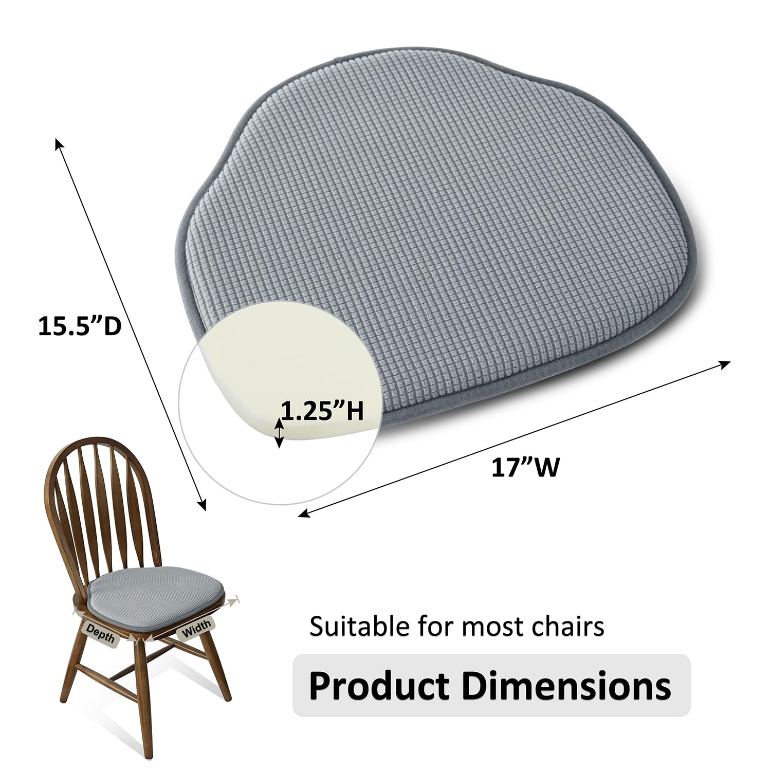 Shinnwa Windsor Chair Cushions Grey Kitchen Seat Cushions For Dining Room Chairs Farmhouse Non Slip Chair Pads For Dining Chairs