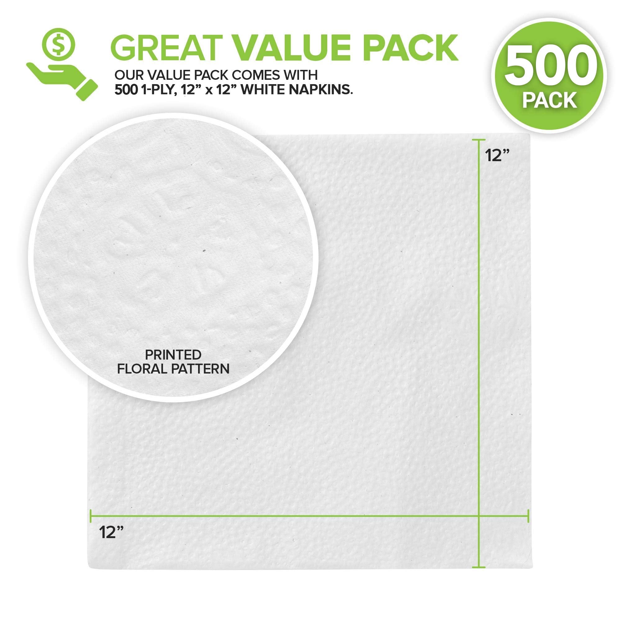 Stock Your Home 12 Inch Disposable Napkins - 1 Ply White Dinner Napkins - Paper Napkins for Dinner  Parties  Crafts  & Daily Use - 500 Pack