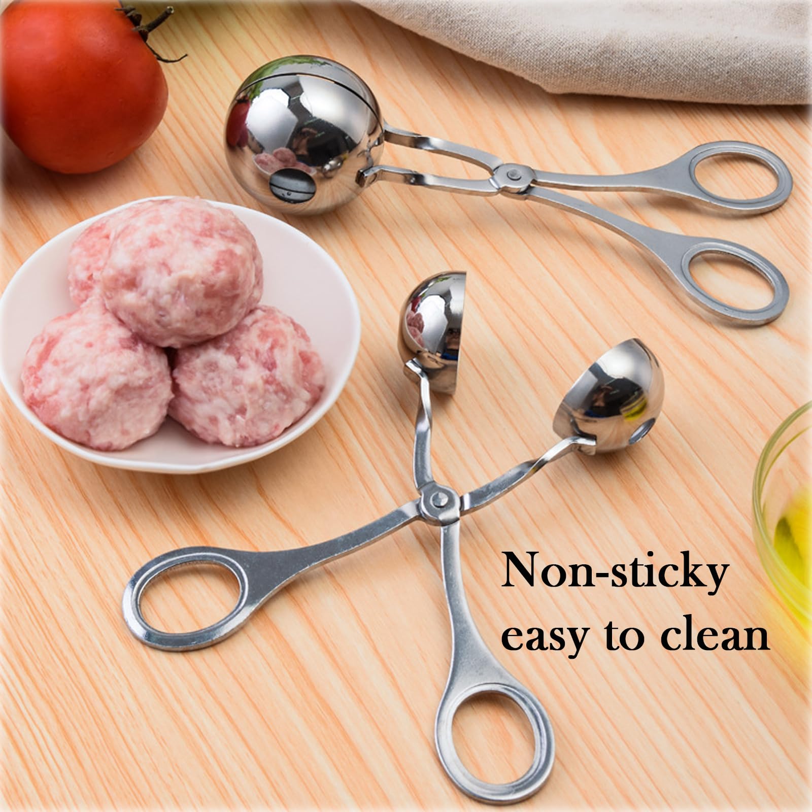 LiXiongBao Stainless Steel Meat Baller Maker, 2PCS Non-Stick Scoop with Detachable Anti-Slip Handles, 1.38" - Silver
