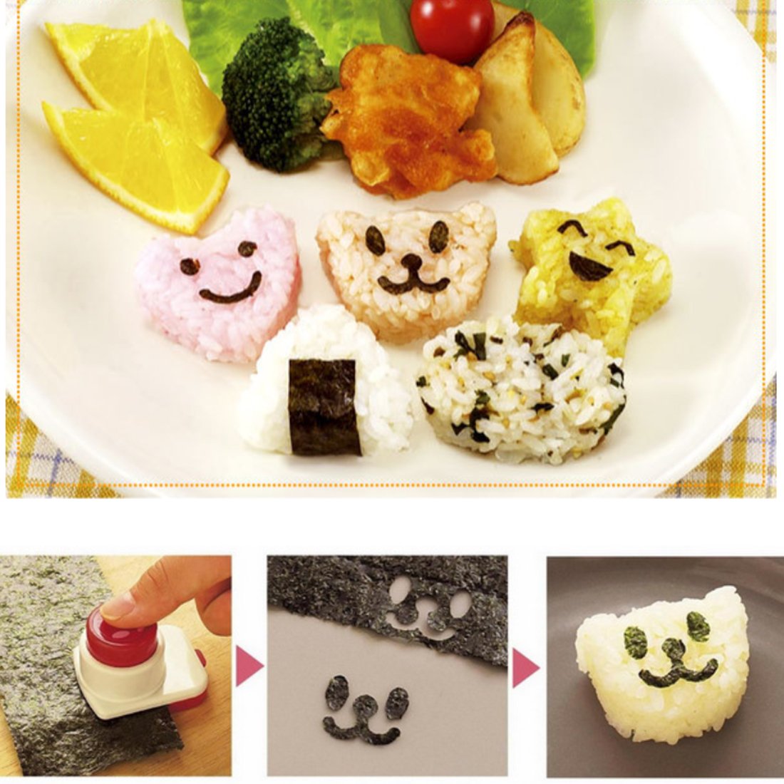 Diy Sushi Tool, Mojyetli 3Pcs Smile Face Laver Seaweed Nori Punch Embossing Device Rice Ball Onigiri Mould