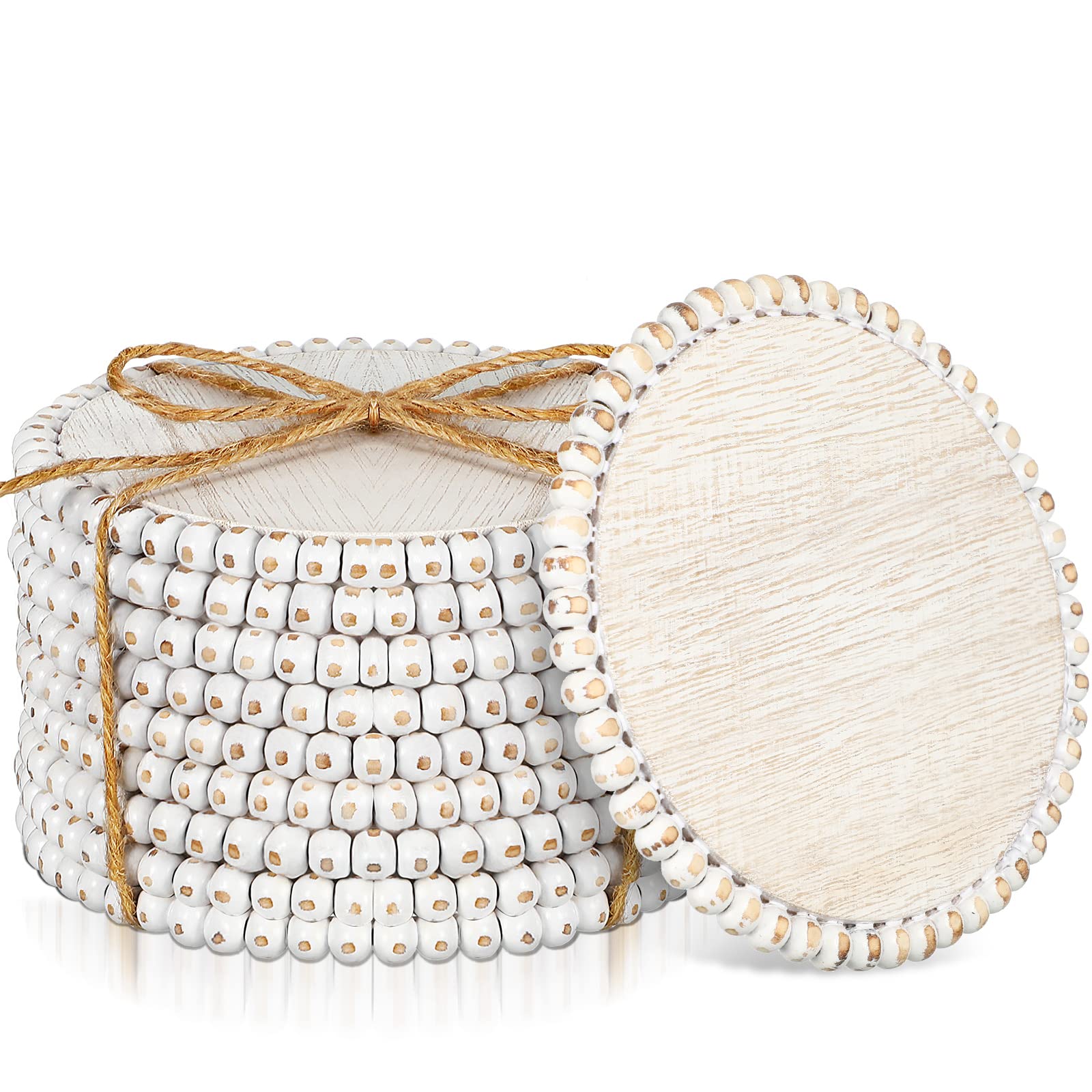 10 Pieces Beaded Wood Coasters Bulk Farmhouse Coasters For Drinks Coffee Table 4.7 Inch Round Farmhouse Beaded Rustic Coasters D