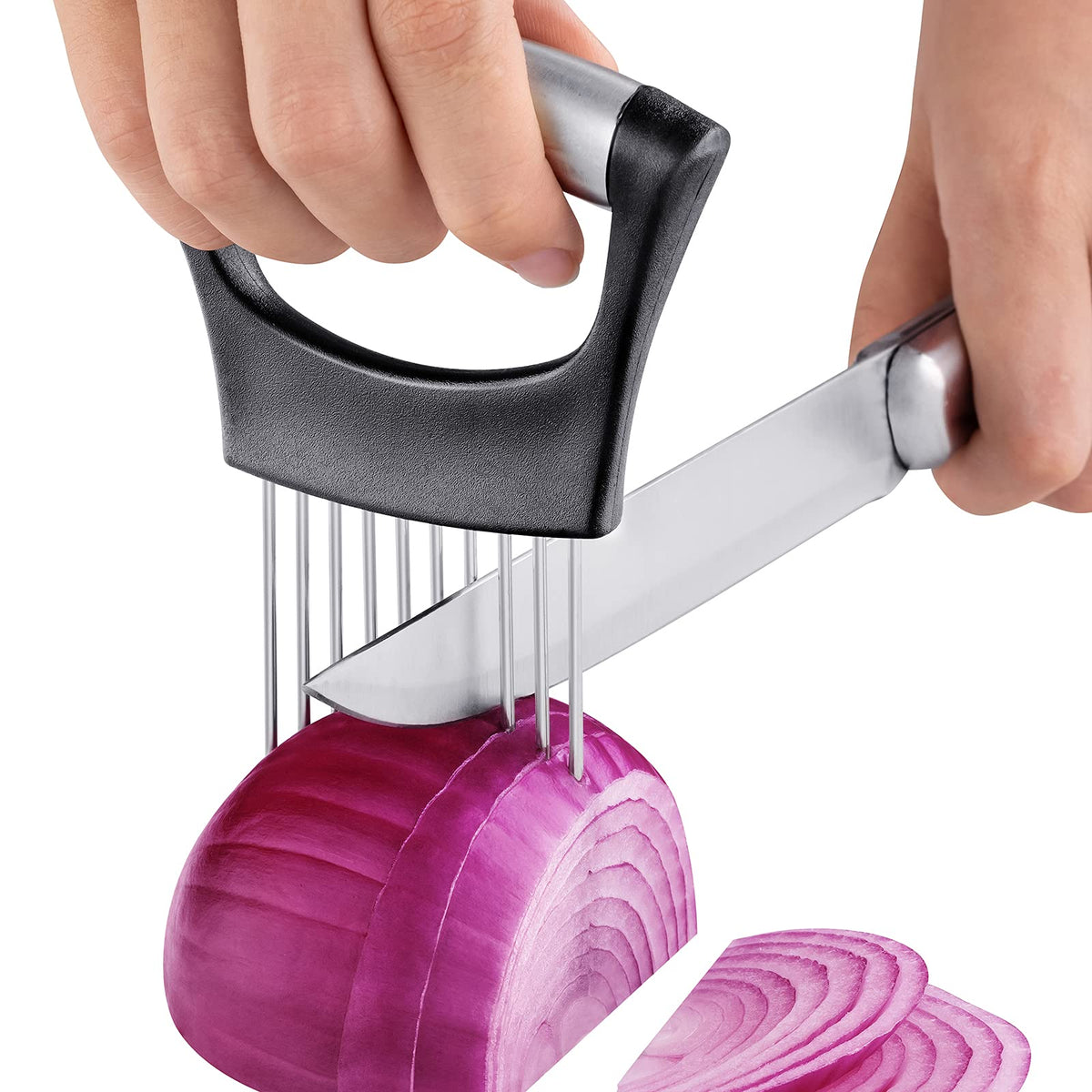 Esinam Onion Slicer Holder, Premium Vegetable Slicer Cutter For Potato And Tomato, Sharp Stainless Steel Food Slicer Assistant T