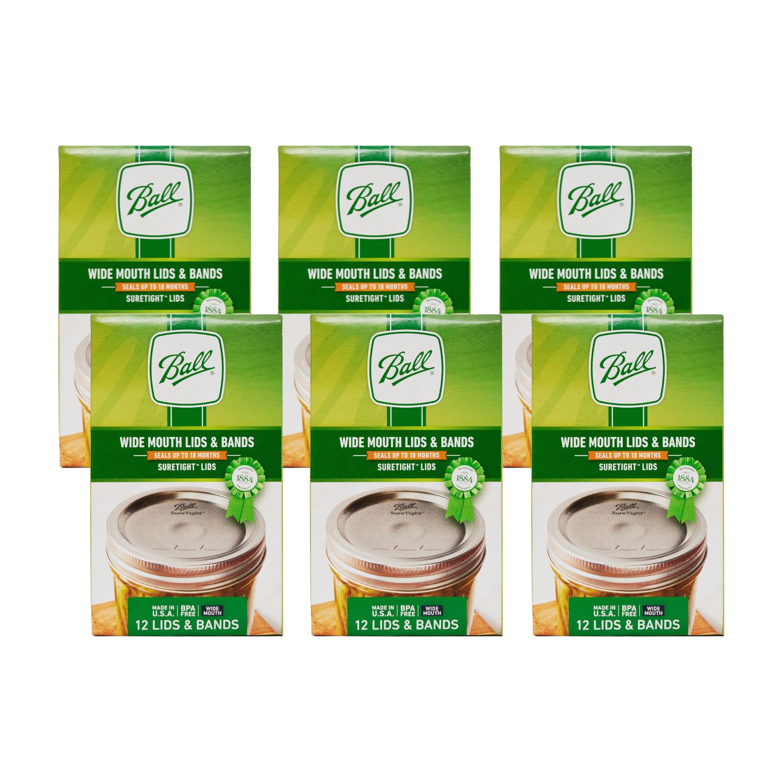 Ball Mason Jar Lids with Bands, Wide Mouth, 12 CT (Pack of 6)