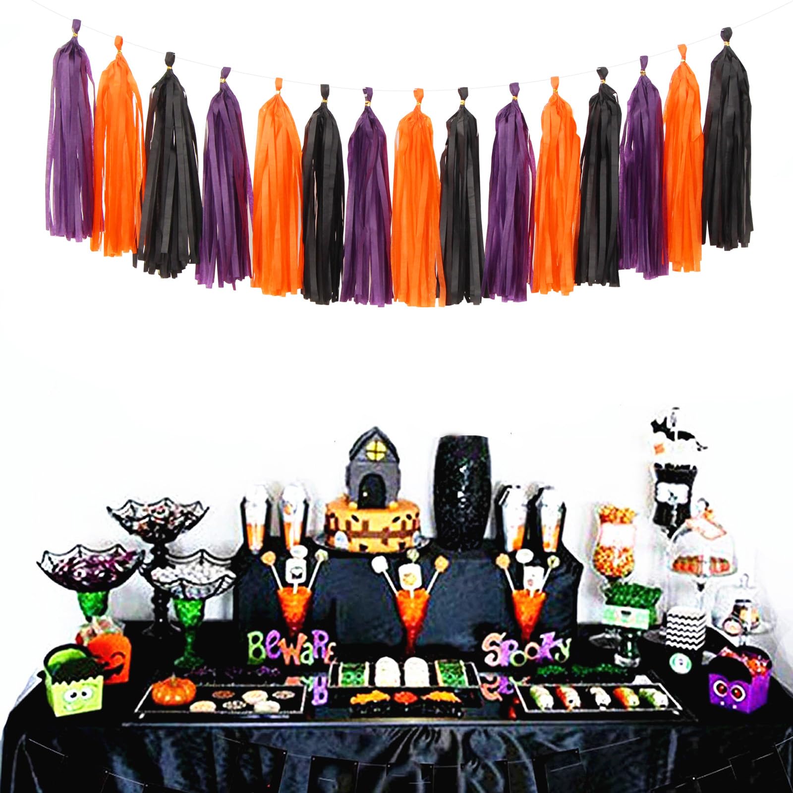 Black-Purple Orange Halloween Party-Decorations Tassel-Garland - 15Pcs Graduation 2025 Supplies Tassels, Birthday Wedding Baby B