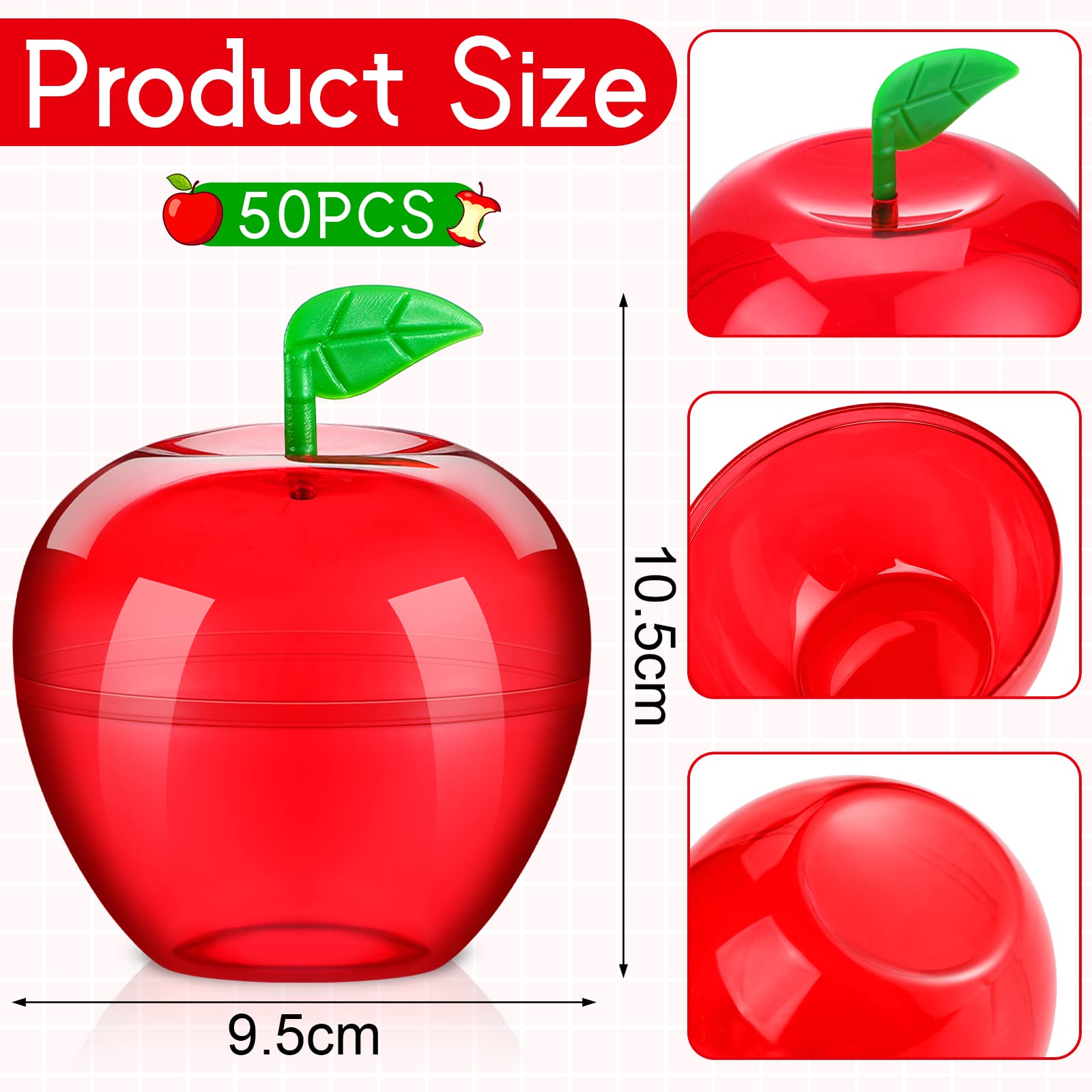 Tanlade 50 Pcs 4.1 x 3.7 Plastic Apple Container Bulk Red Candy Boxes Holder Thank You Gift for Apple of My Eye Christmas Party