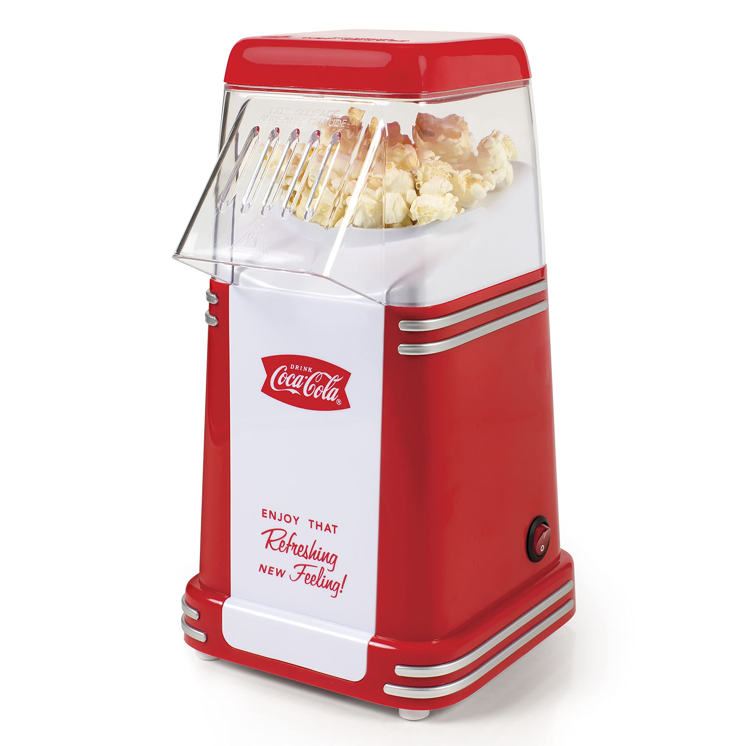 Nostalgia Electrics Coca-Cola Hot-Air Electric Popcorn Maker, 8 Cups, Healthy Oil Free Popcorn With Measuring Scoop, Coke Red &