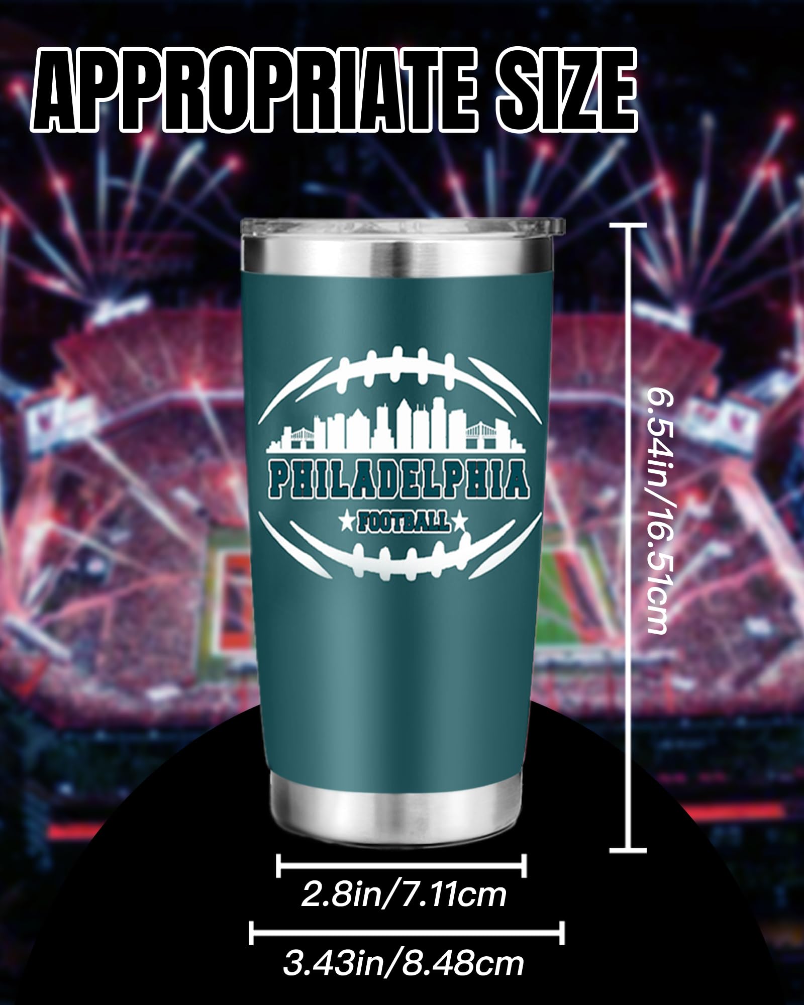 Football Fan 20 Oz Insulated Travel Coffee Cup Mug Tumbler with Lid Philadelphia Themed Merch Shop Men Women Sport Stuff Gear Ap
