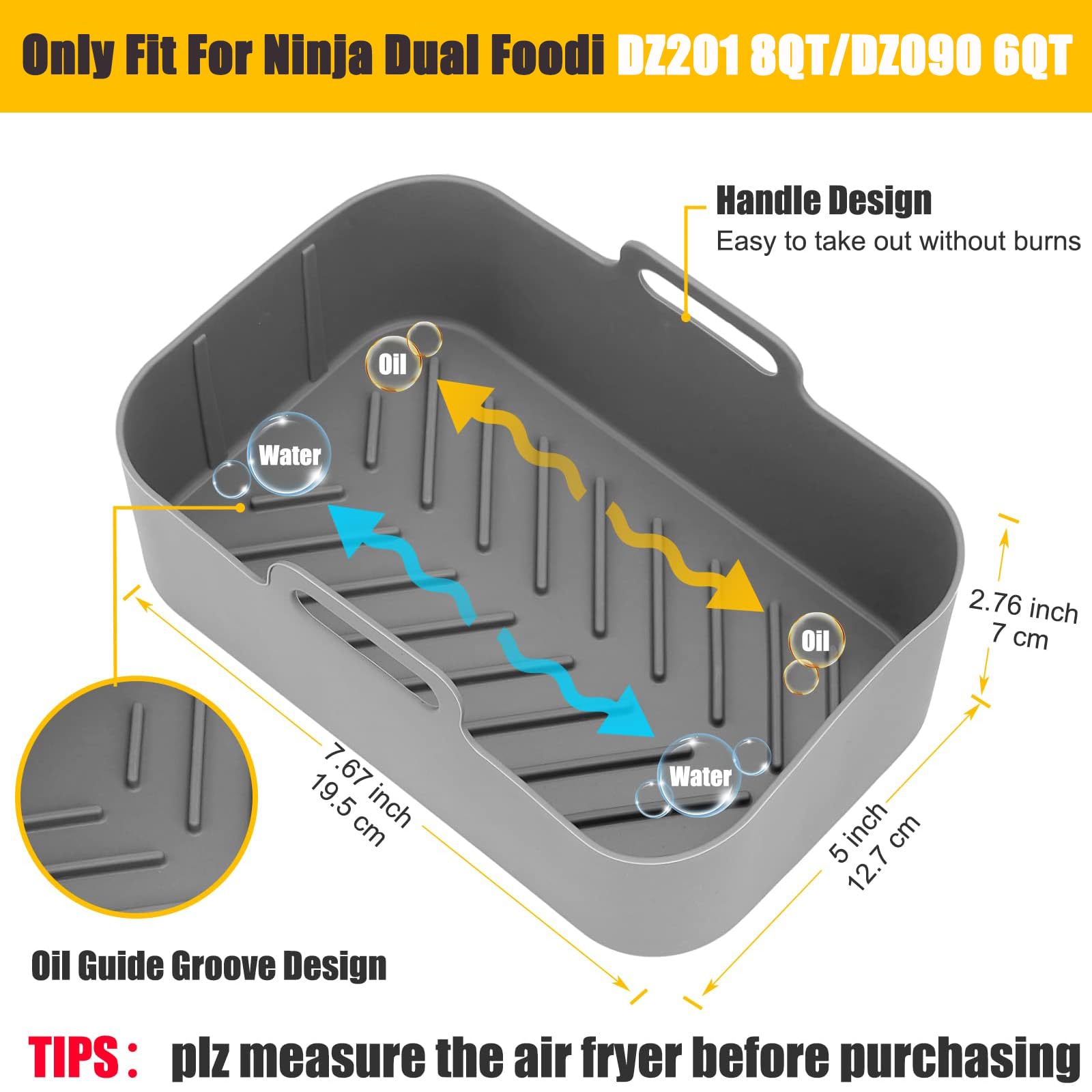 2Pcs Air Fryer Silicone Liners Rectangular For Ninja Foodi Dual Dz201 8Qt/Dz090 6Qt/Ninja Doublestack Sl201 8Qt, Mmh Reusable Ai