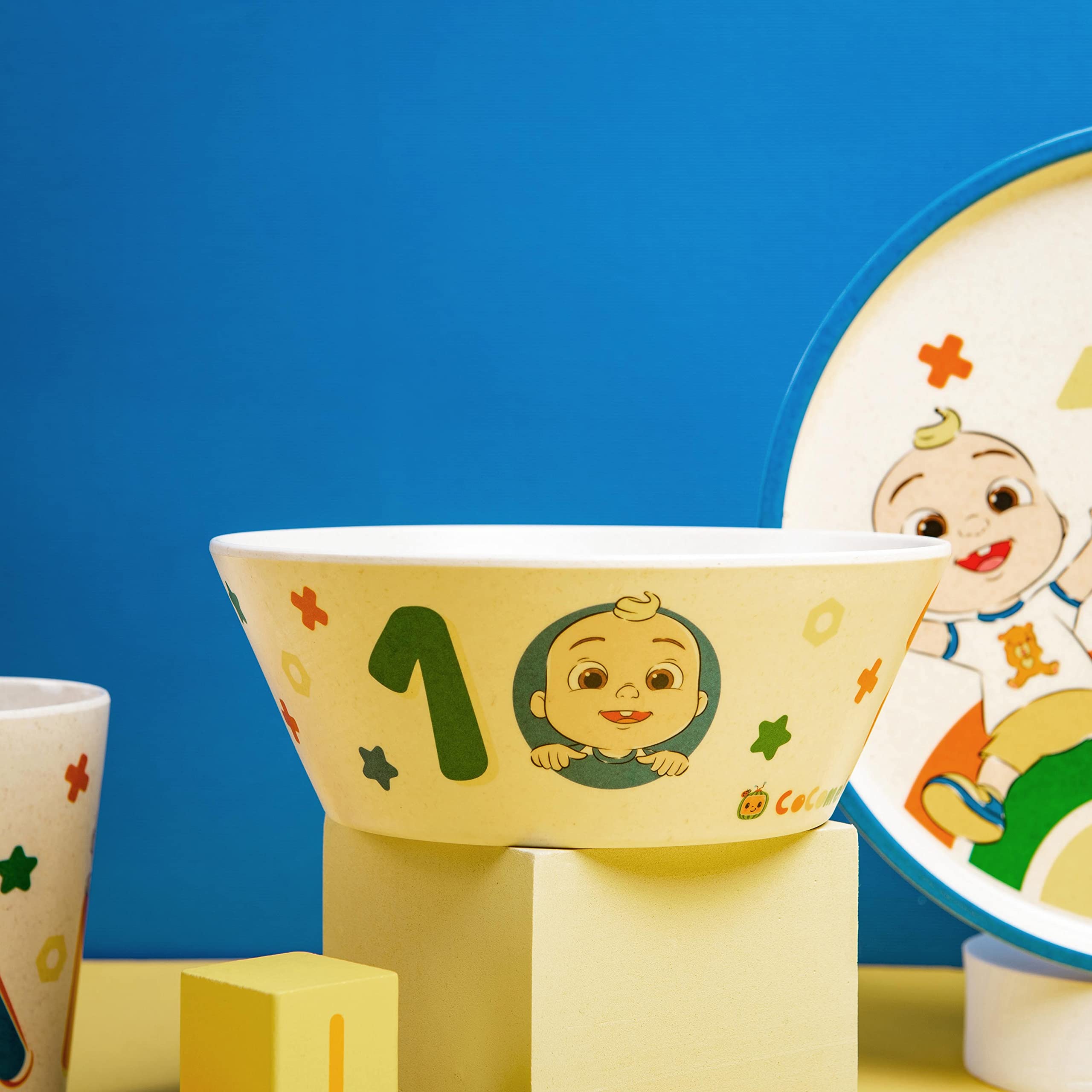 Zak Designs Cocomelon Kids Dinnerware Set 3 Pieces, Durable And Sustainable Melamine Bamboo Plate, Bowl, And Tumbler Are Perfect