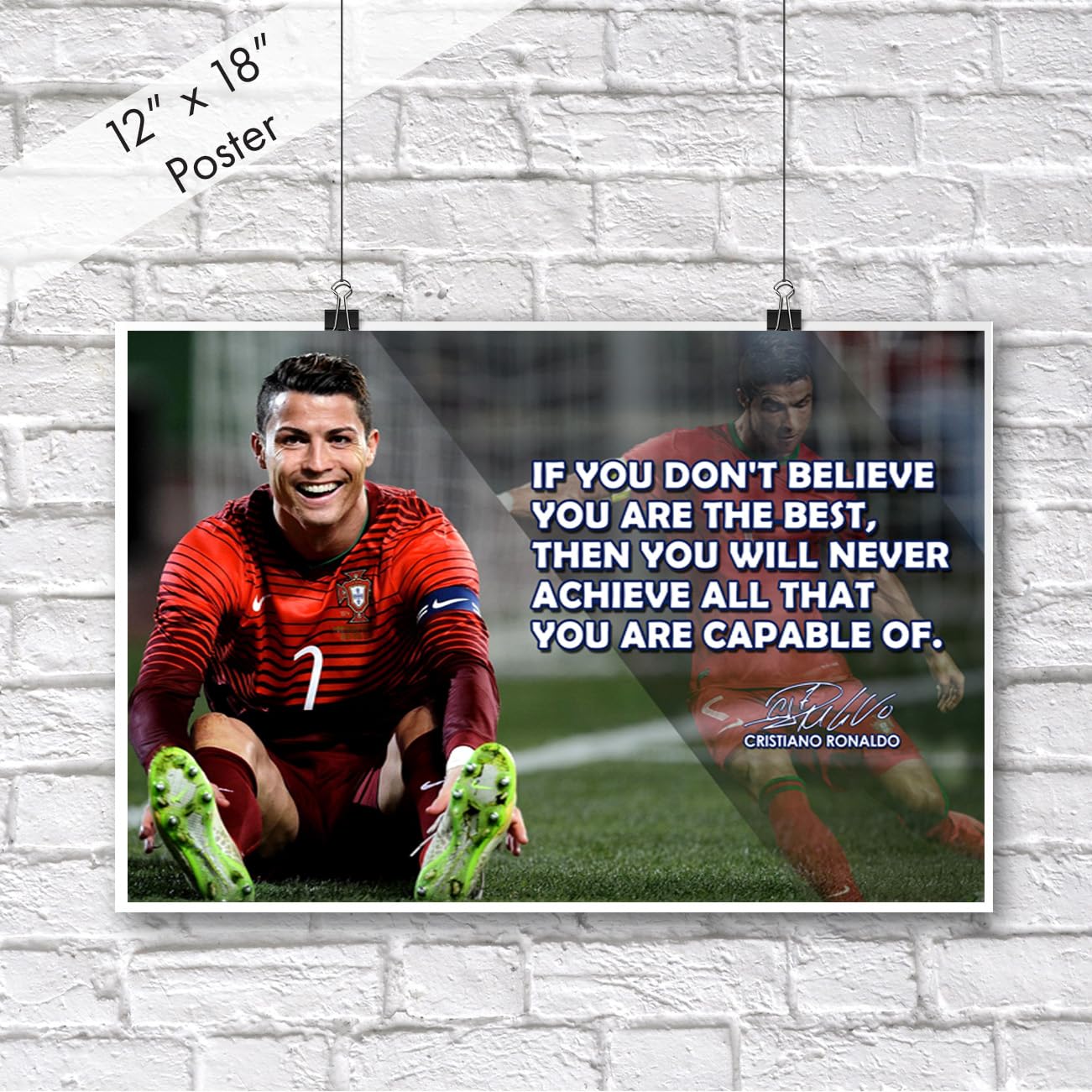 Cristiano Ronaldo Motivational Poster Quote Inspirational Quotes Classroom Posters Mens Soccer Pro Coaching Wall Art Growth Mindset Teacher Educational Signed Memorabilia Sports Decor Jersey Boys P116