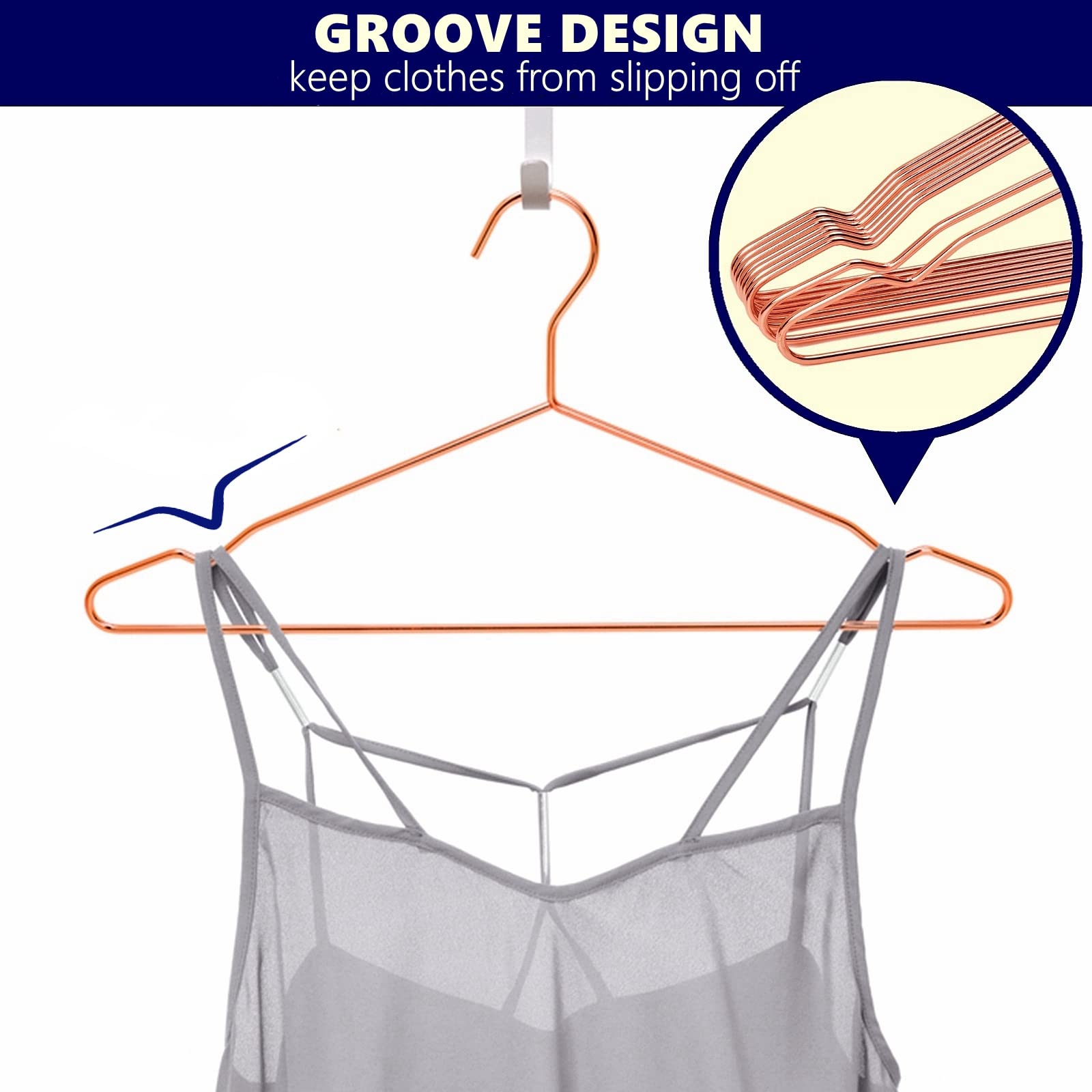 Amber Home 17'' Rose Gold Strong Metal Hanger 30 Pack, Copper Clothes Hangers, Heavy Duty Coat Hangers, Standard Suit Hangers Fo