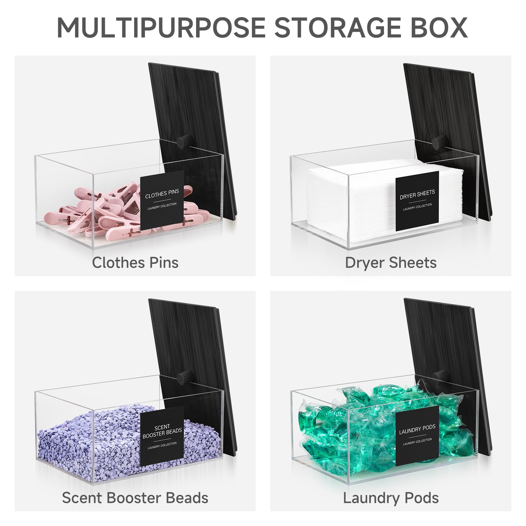 Acrylic Dryer Sheet Holder With Lid, Clear Laundry Sheets Container With 27 Labels, Laundry Pods Storage For Laundry Room Organi