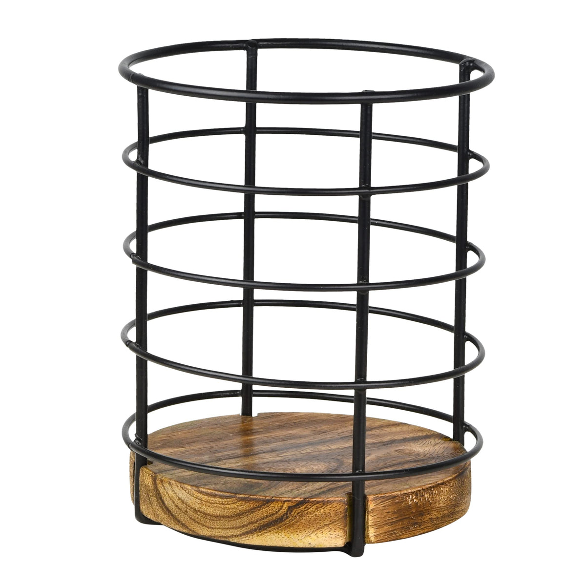 Tribello Modern Farmhouse Utensil Holder For Kitchen Counter Wooden And Wire Cooking Utensil Holder For Countertop Kitchen Decor