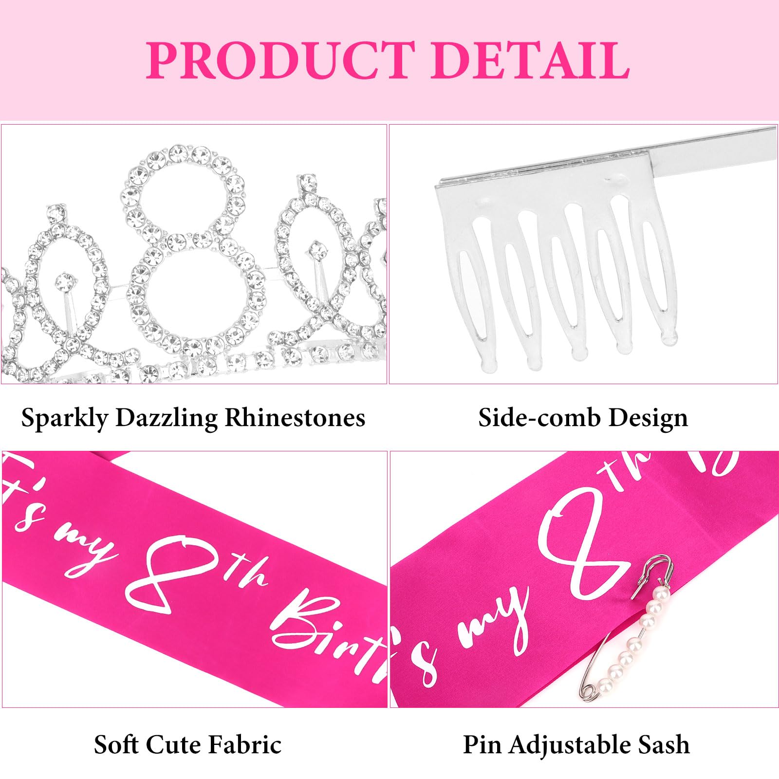 Cavetee Silver 8Th Birthday Sash And Crown For Girls 8Th Birthday Tiara And Sash Set Silver Happy Birthday Decorations For 8Th B