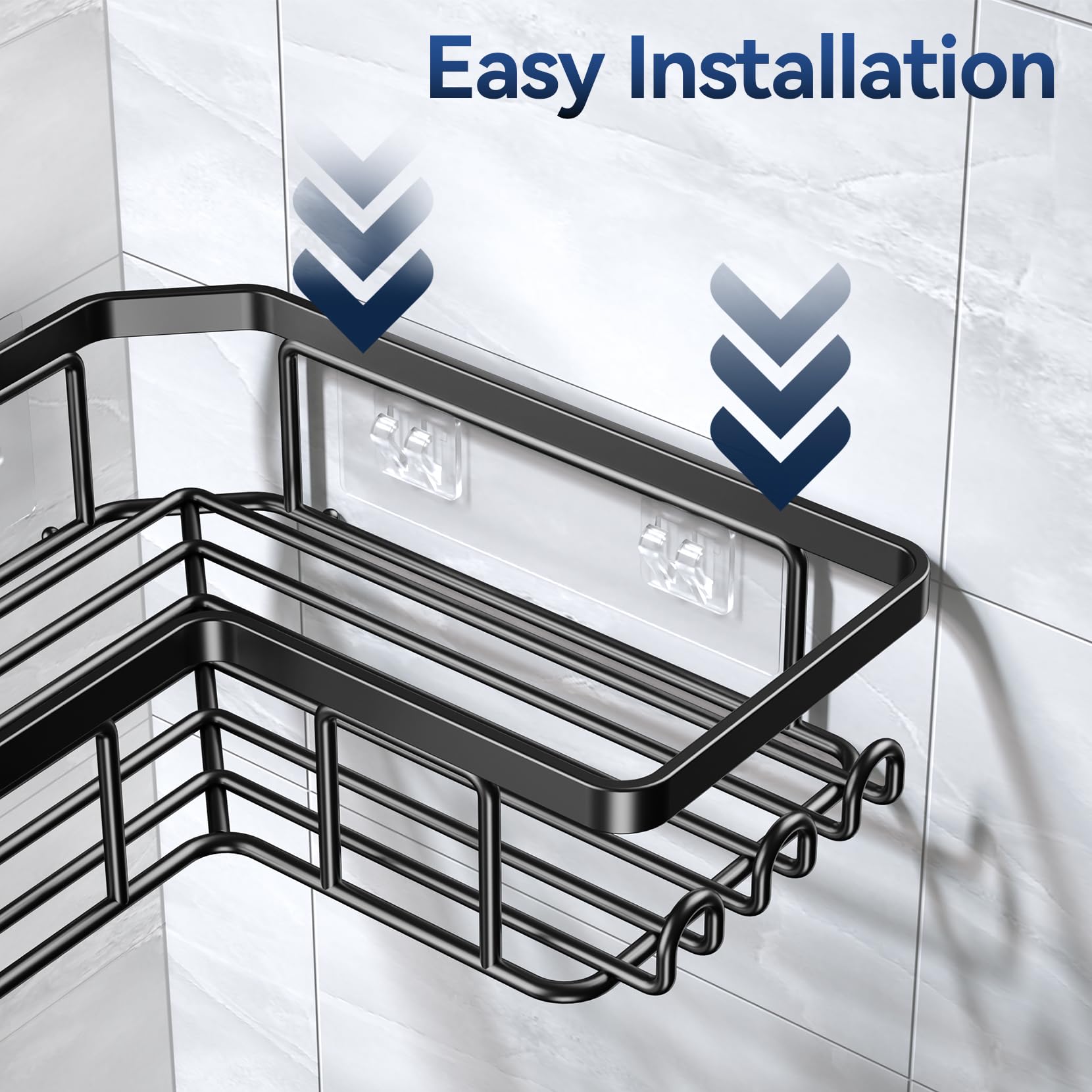 Yasonic Corner Adhesive Shower Caddy, With Soap Holder And 12 Hooks, Rustproof Stainless Steel Bathroom Organizer, No Drilling W