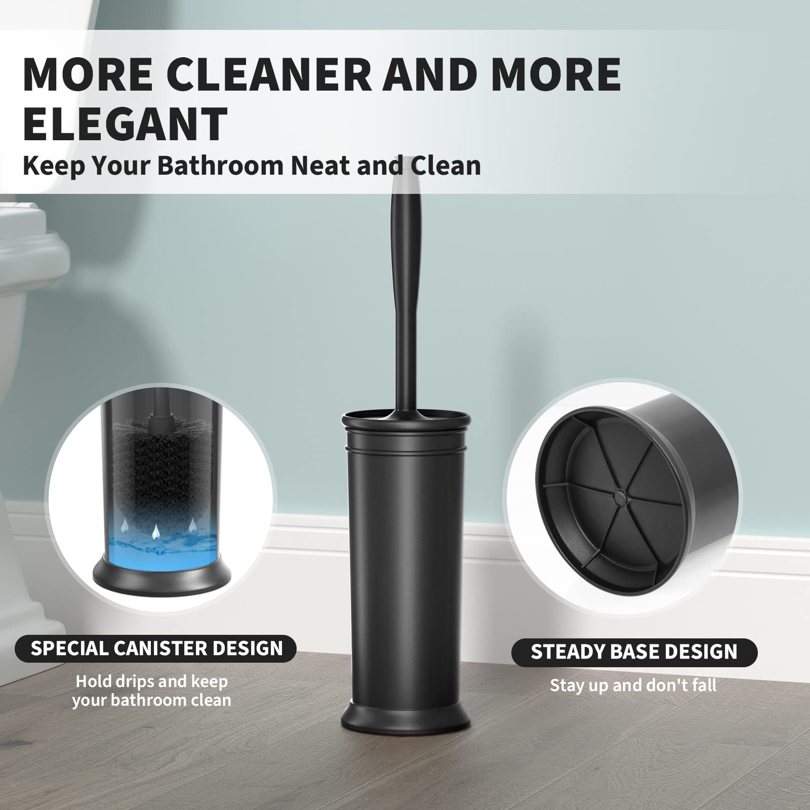 Toilet Brush And Holder 2 Pack, Toilet Bowl Brush With Extra Long Handle, Toilet Scrubber And Covered Holder, Toilet Brushes For