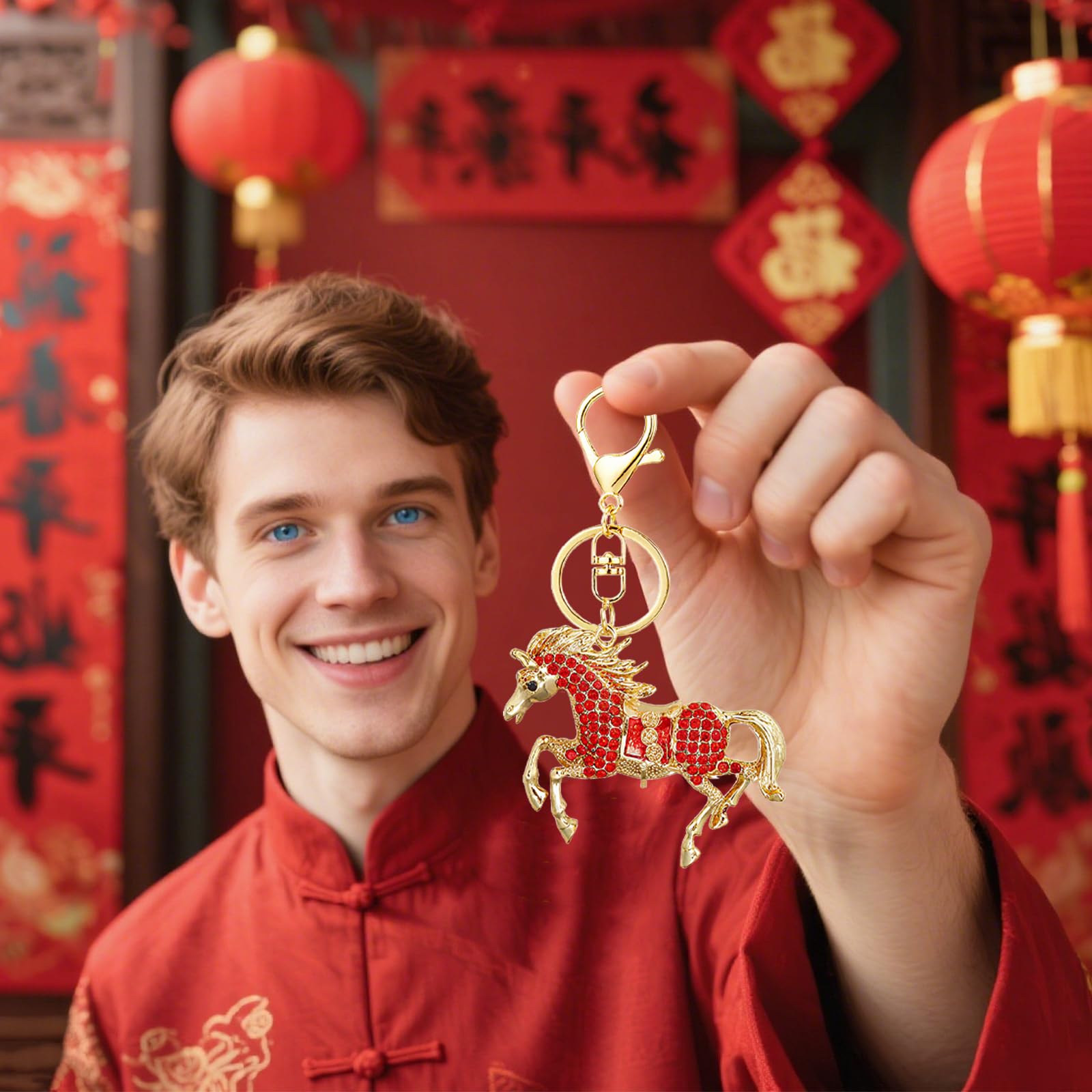 Acewen 2Pcs 2026 Year of The Horse Keychains Horse Charm Statue Feng Shui Mascot for Bag Backpack Hanging Decorations Chinese Ne