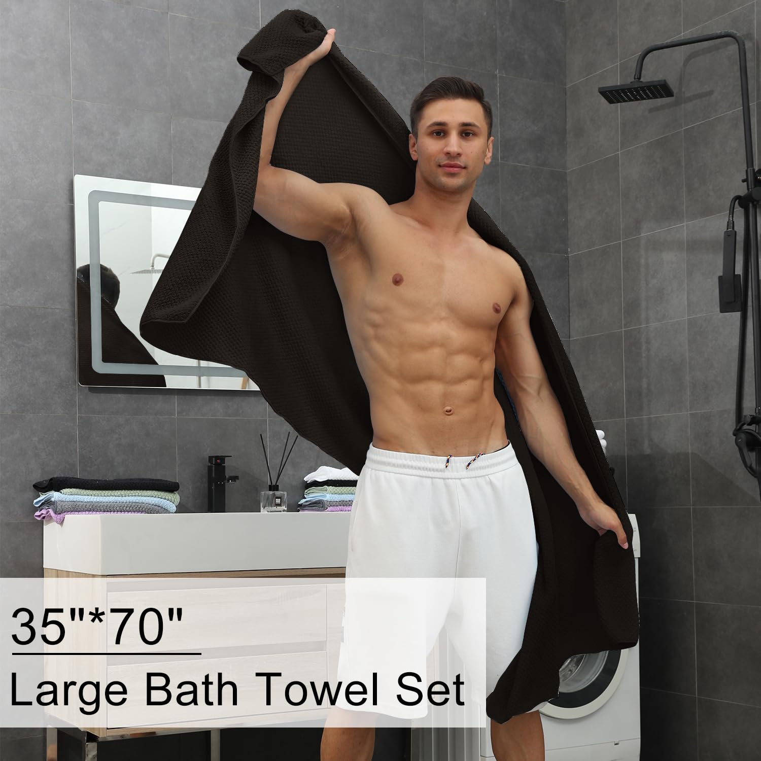 Extra Large Bath Towels Set 35X70 Inches - Dark Coffee Luxury 600 Gsm Oversized Bath Sheet Towel,Ultra Soft Microfiber - Quick D