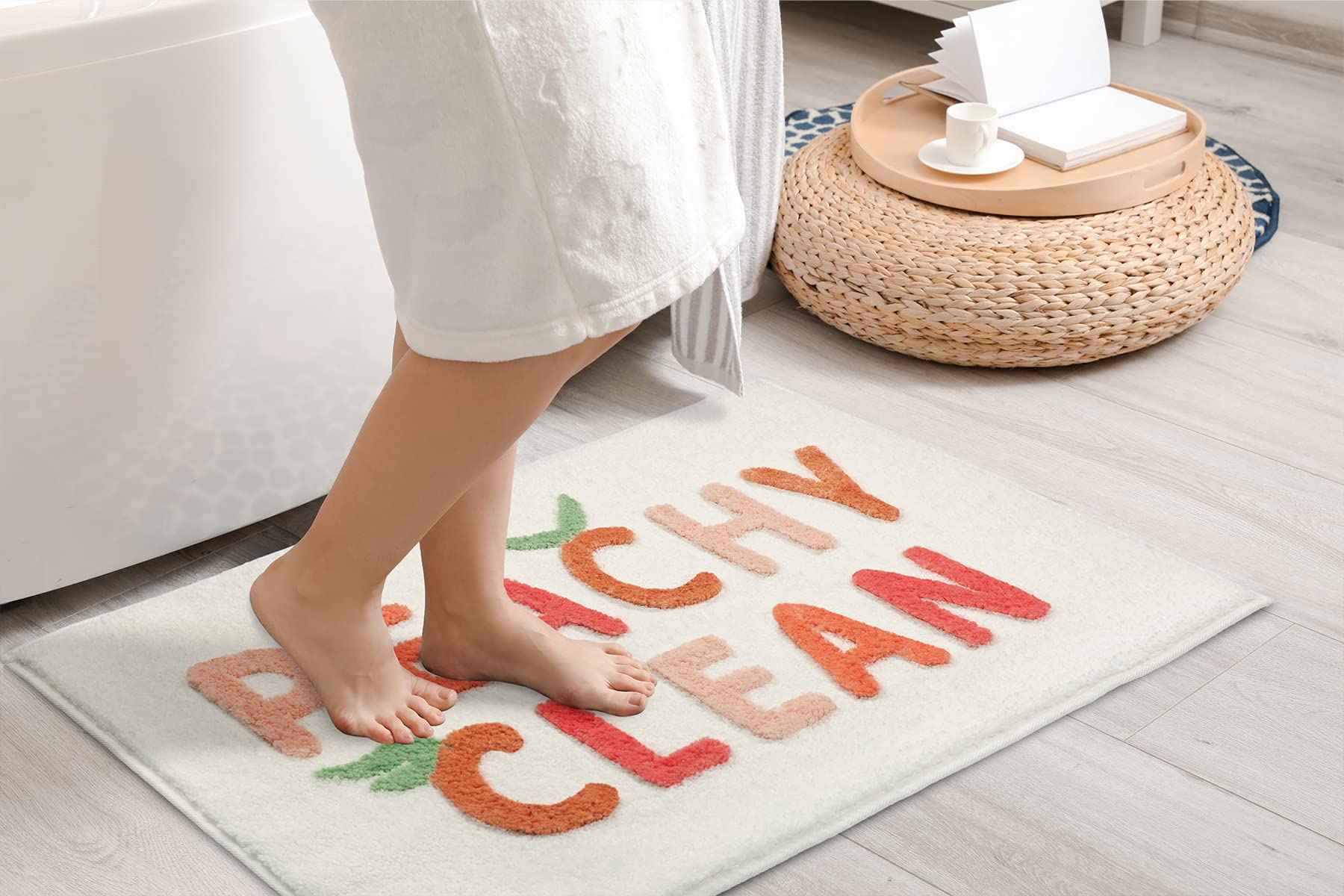 Mujoo Cute Bathroom Rugs Pink And Cream Ultra Soft And Water Absorbent Bath Rug, Machine Washable, Non-Slip Peach Bath Mats For