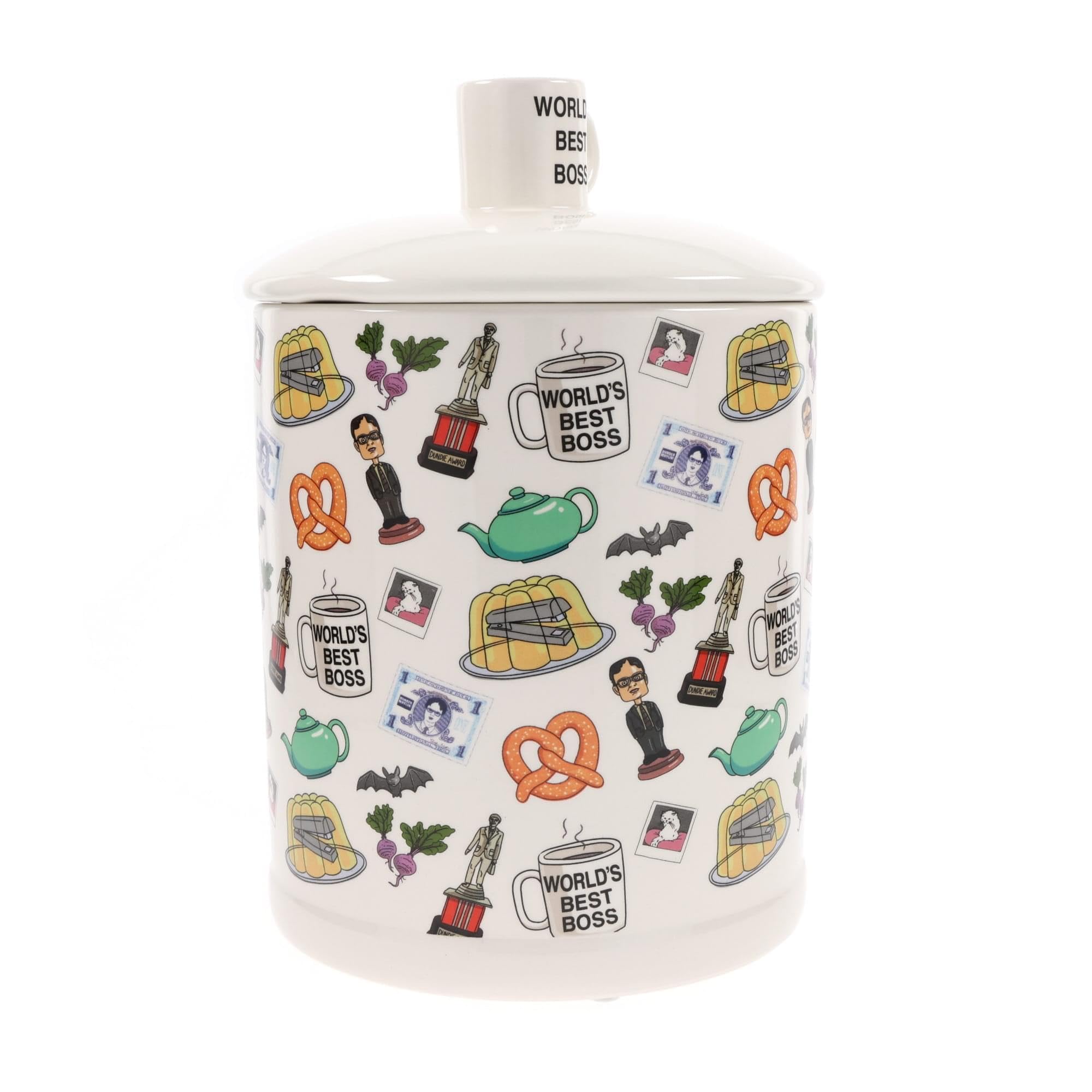 Silver Buffalo The Office Worlds Best Boss Multi Pattern Large Canister Ceramic Cookie Jar