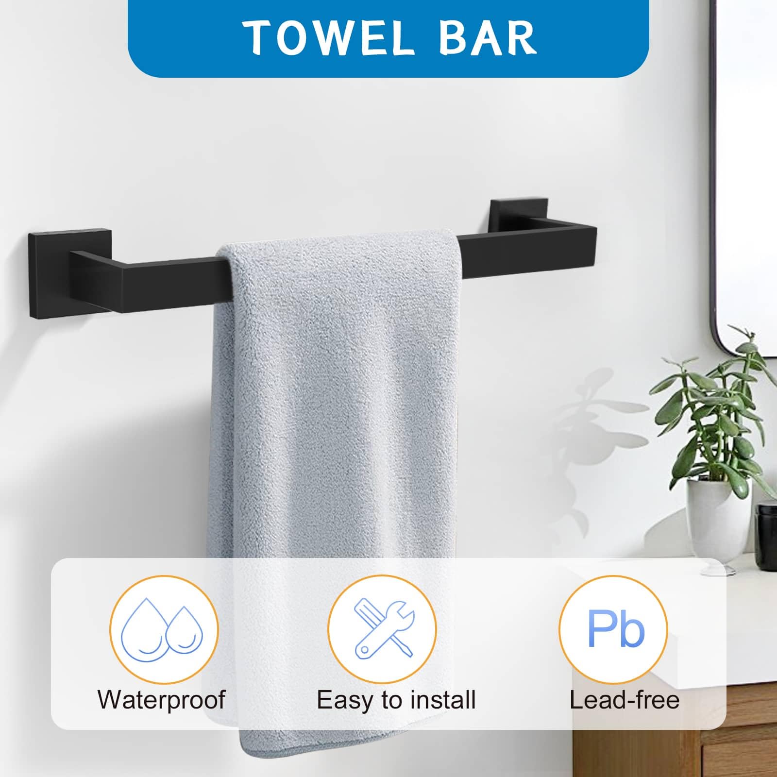 Tnoms Matte Black 10 Pieces Bathroom Hardware Accessories Set Towel Bar Set Towel Holder Racks Set For Bathroom,Sus304 Stainless