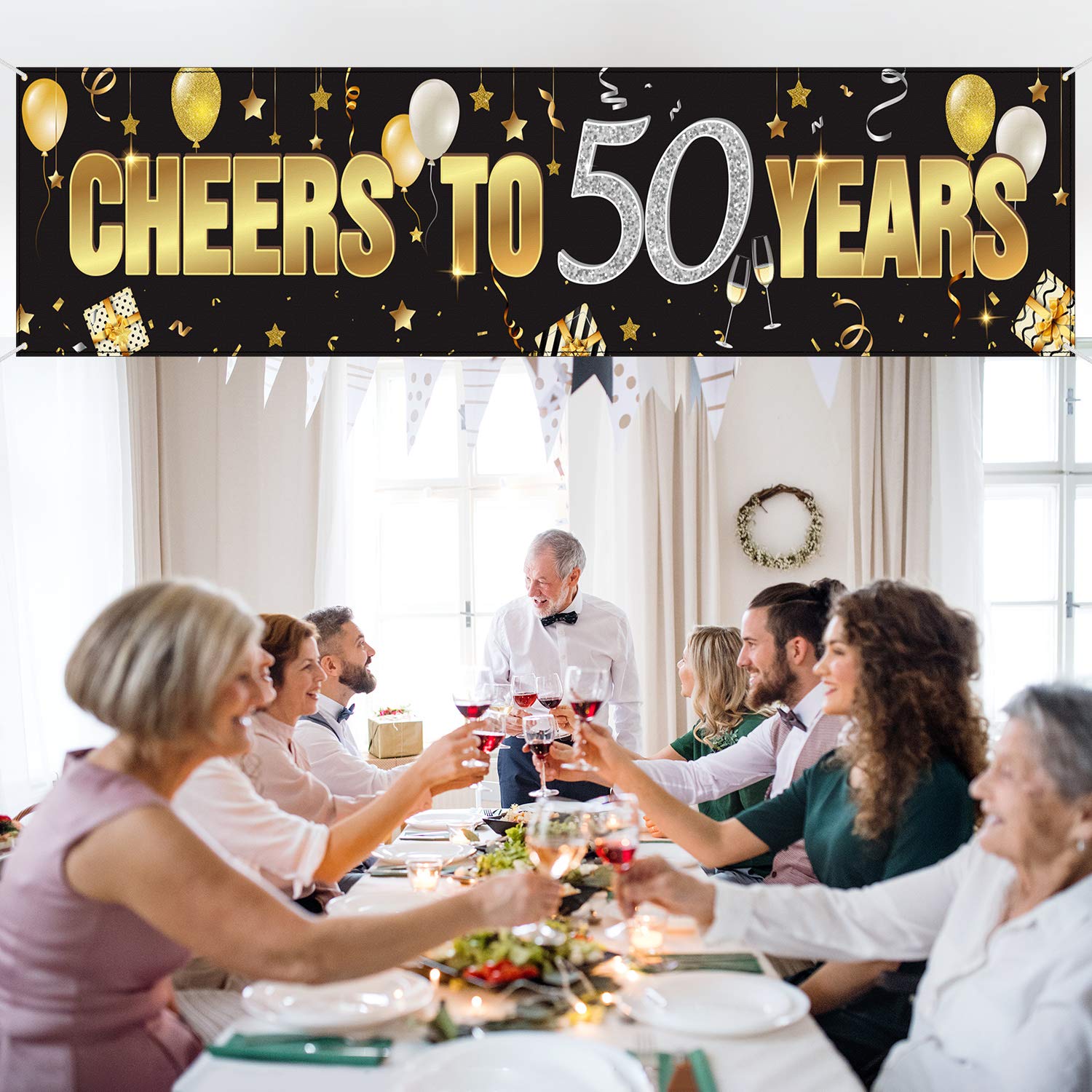 Happy Birthday Banner Sign Gold Party Decoration Supplies Glitter Anniversary Celebration Backdrop