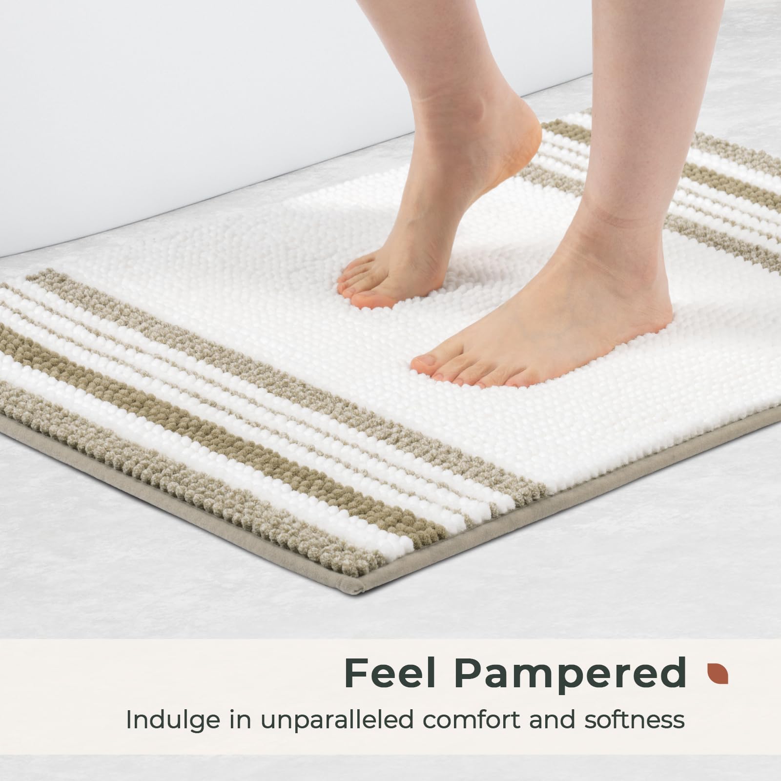 Freshmint Stripe Chenille Bathroom Rugs Sets 2 Piece 17''X24''+20''X32'', Soft Bath Mats For Bathroom Floor Non-Slip, Boho Washa