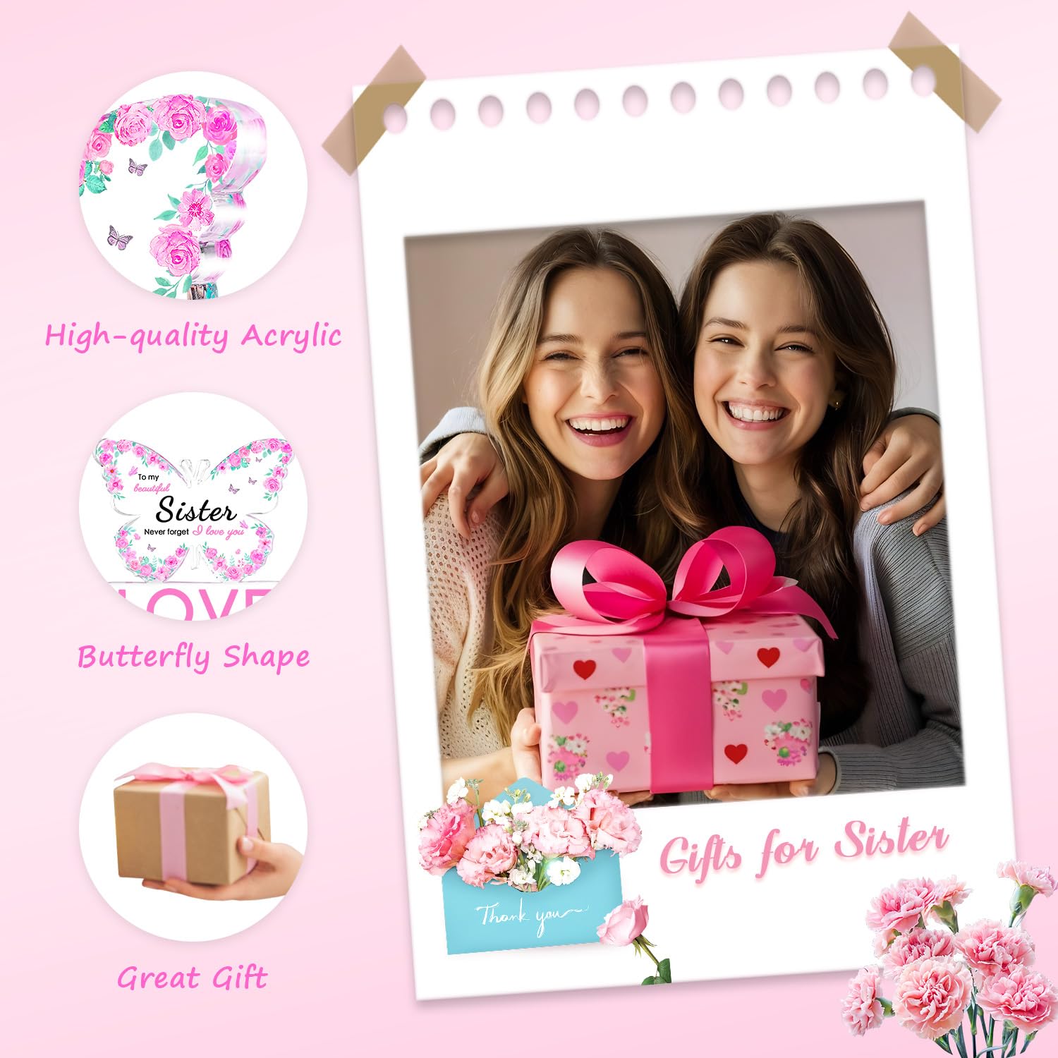 iLifemate Gifts for Sister, Sister Birthday Gifts - Acrylic Butterfly Engraved Plaque 3.9    3.9    0.5 inch, Sister Gifts for W