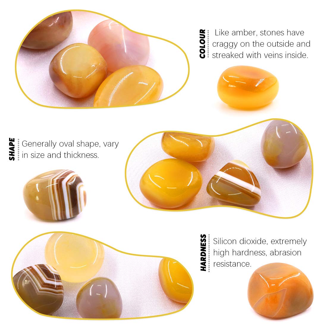 Hilitchi Yellow Agate Stone Tumbled Stones for Plants Cacti & Succulents Bedding  Vase Filler  Landscape Bottom Decoration (About 1lb(455g)/Bag)
