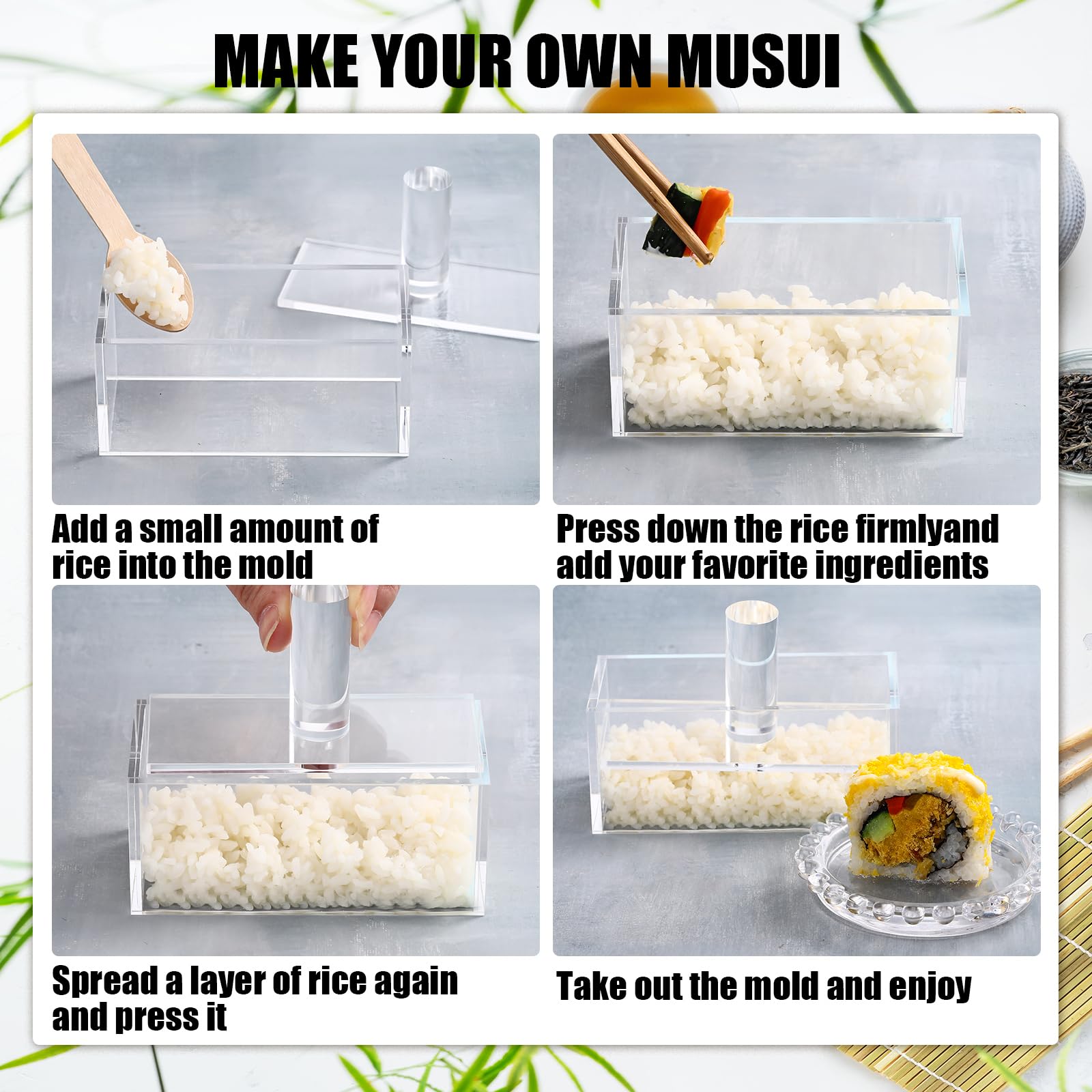 Zhehao 2 Pcs Acrylic Sushi Making Kit Musubi Maker Non Stick Musubi Mold Clear Onigiri Mold Rice Shaper For Home Luncheon Meat P
