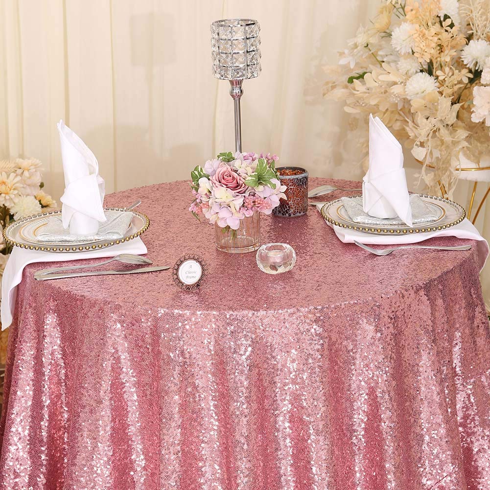 Squarepie Sequin Tablecloth Round Fuchsia Pink 72 Inch Sparkly Table Linen For Wedding Birthday Party