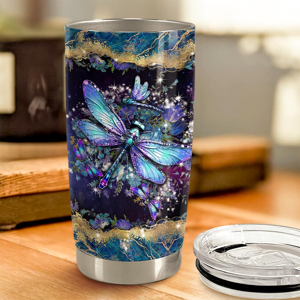 Dragonfly Tumbler 20oz Stainless Steel Insulated Coffee Travel Mug Cup Dragonfly Gifts for Women Girls on Birthday Christmas Mot