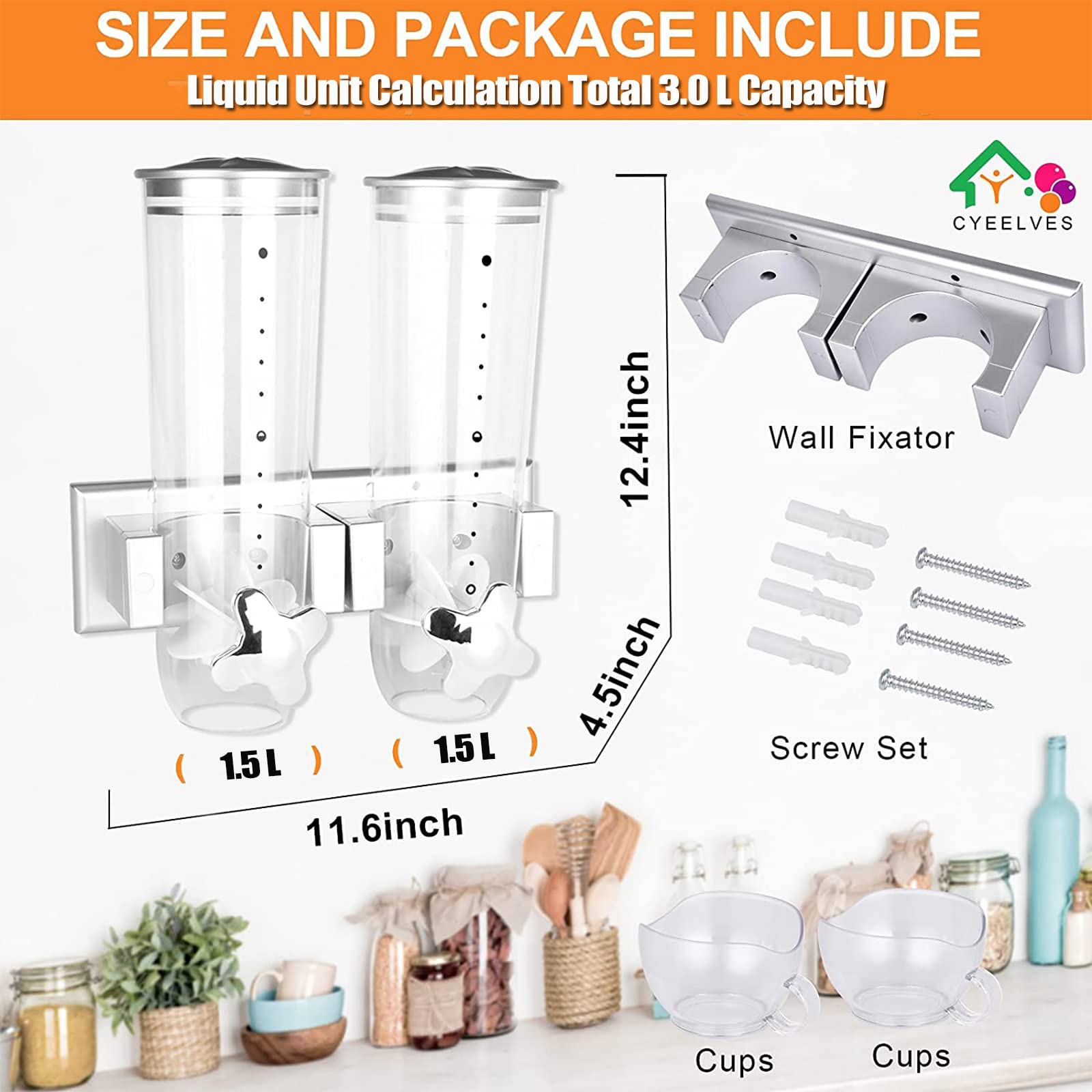Cereal Dispenser Wall Mounted, Large Dry Food Dispenser With Cup, Grains Dispenser Wall Mounted, Candy Dispenser Wall Mount For