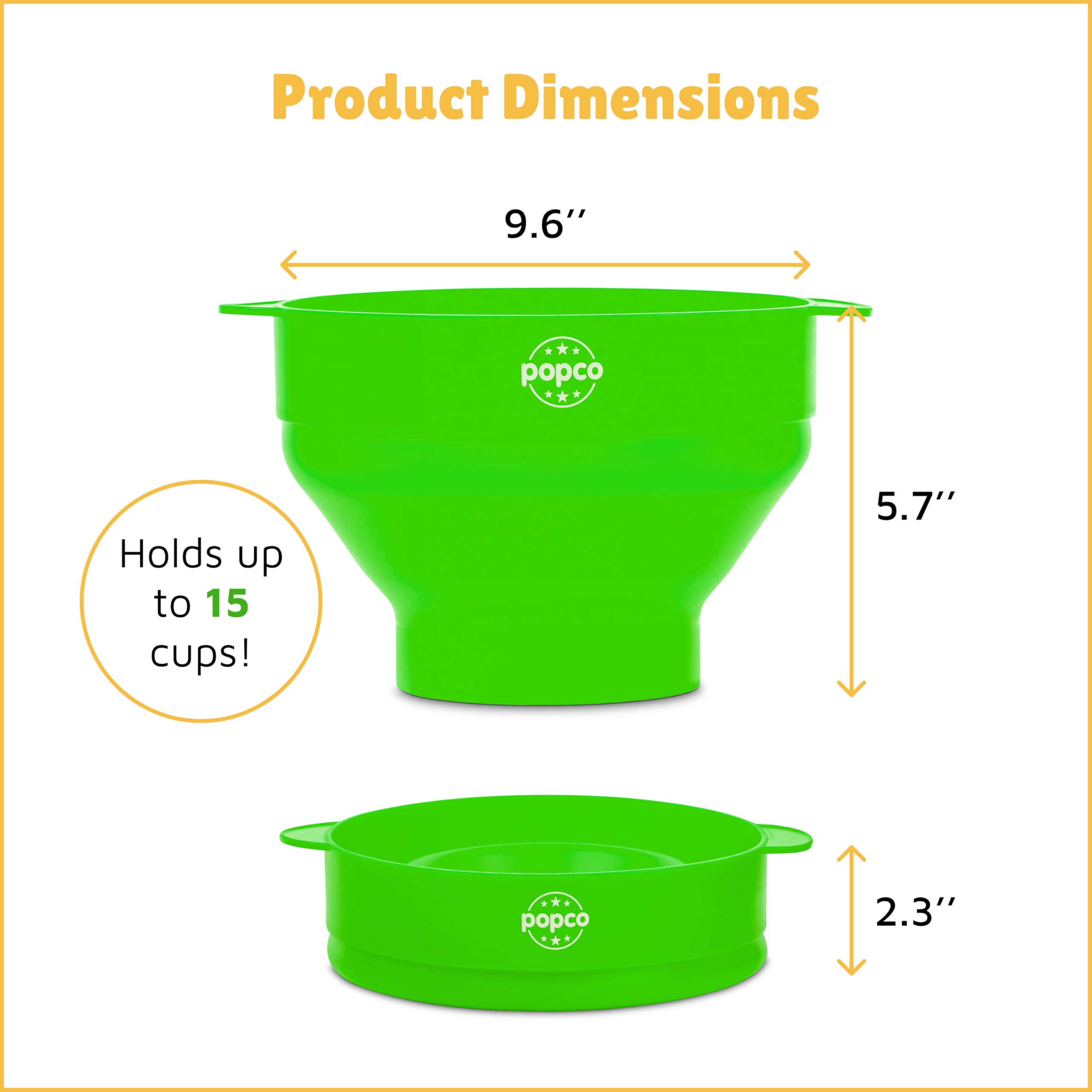 POPCO Silicone Popcorn Popper - Collapsible Microwave Popcorn Maker - Air Popper Pop Corn Bowl with Handles and Lid - Dishwasher