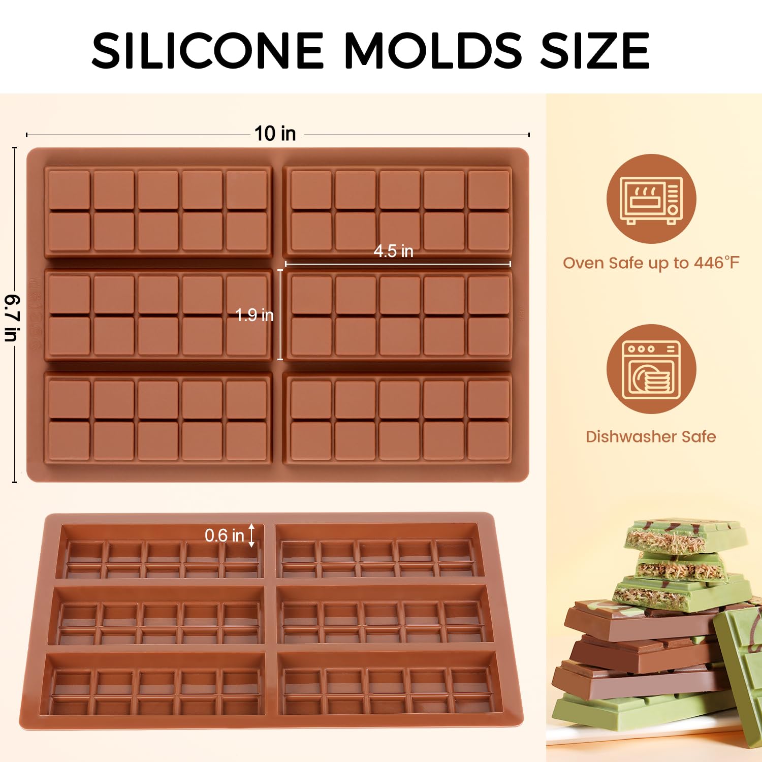 Fimary Chocolate Bar Mold - Non-Stick Chocolate Molds, Food Grade Silicone Deep Chocolate Bar Mold For Milk Chocolate Bar,Dubai