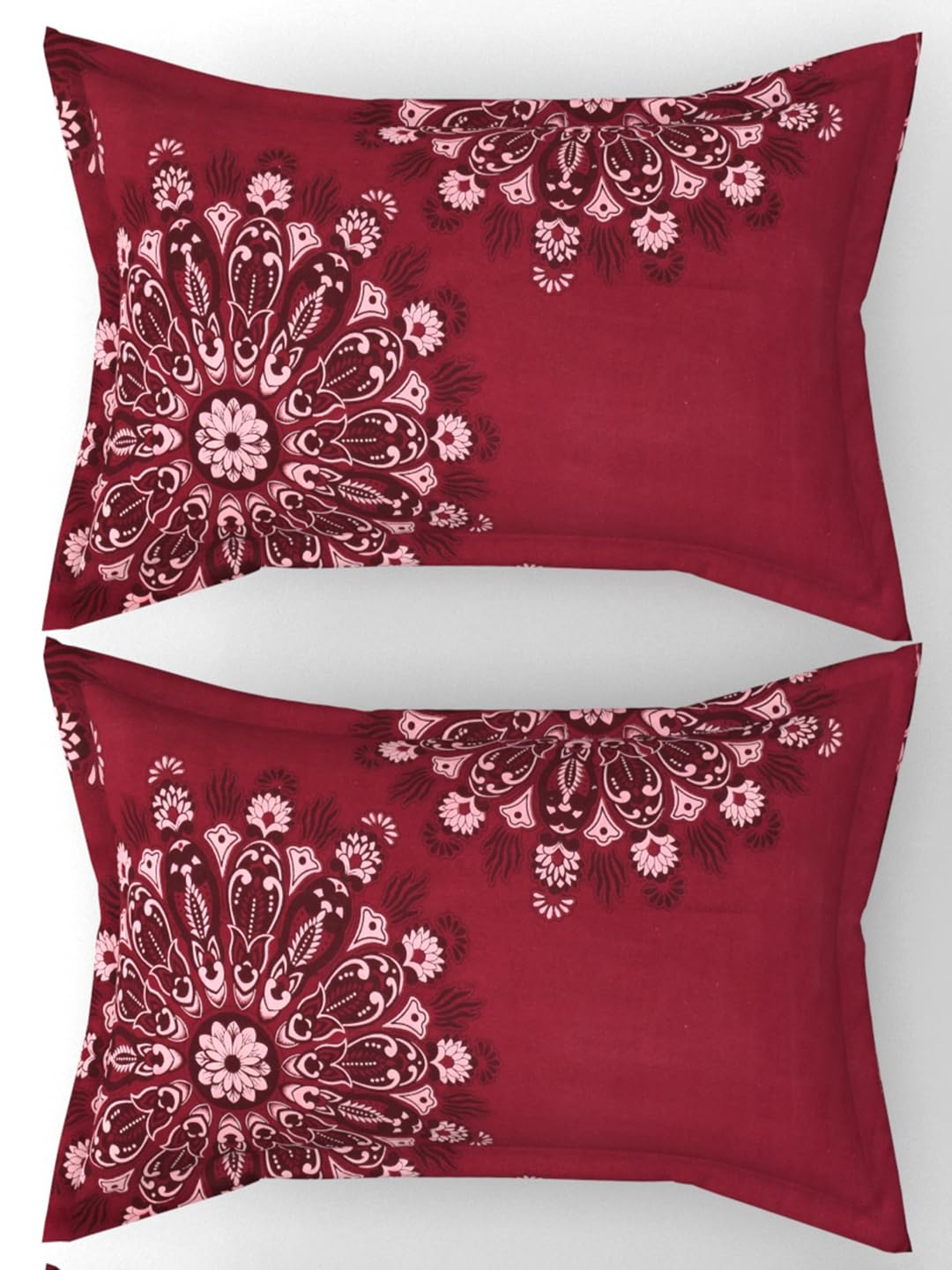 Rrb Textile Floral Design Zig Zag Stitching King Size Set Of 2 Glace Cotton Pillow Covers/Pillow Case20 X 30 Inches, 50 Cm X 75
